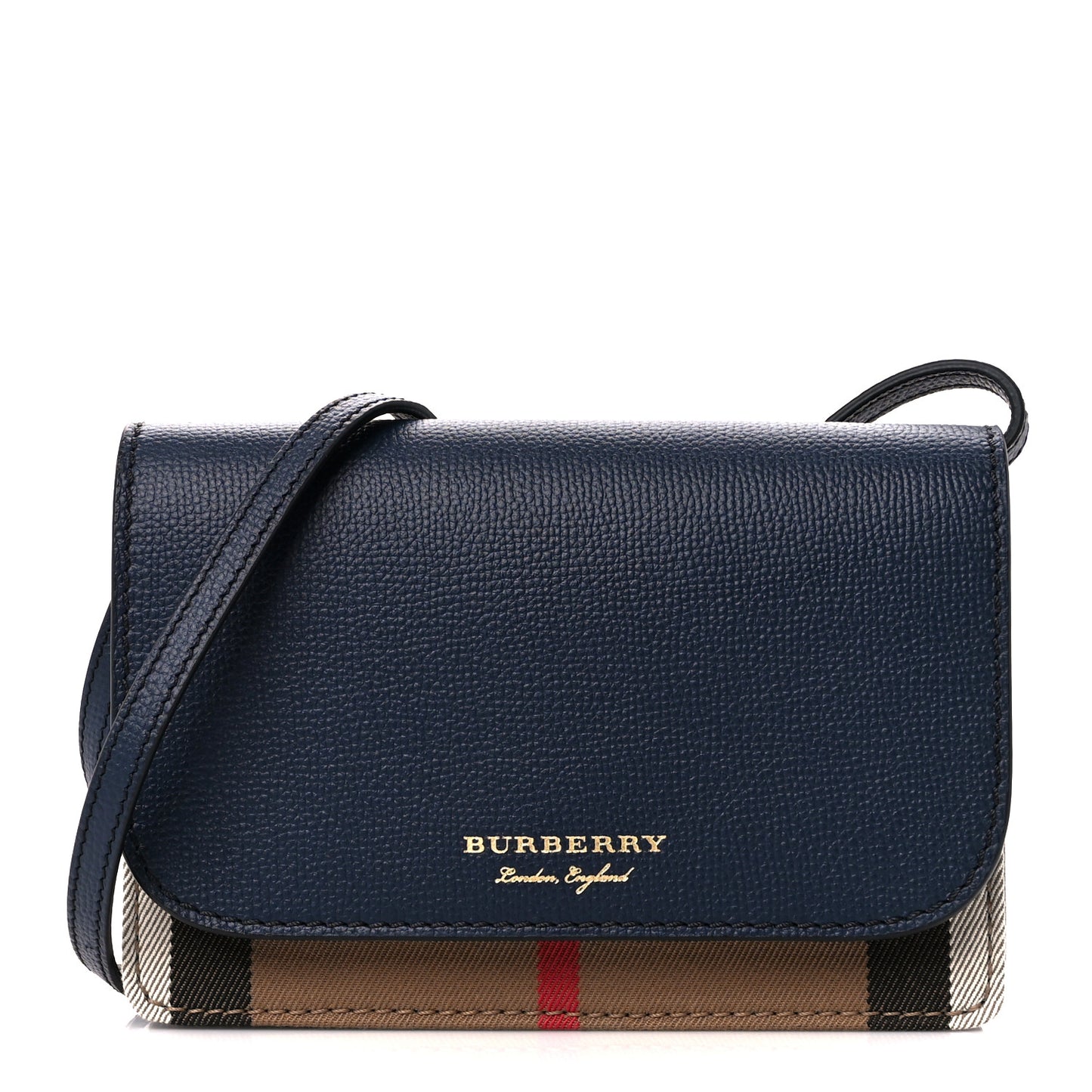 Derby Calfskin House Check Wallet On Chain Navy