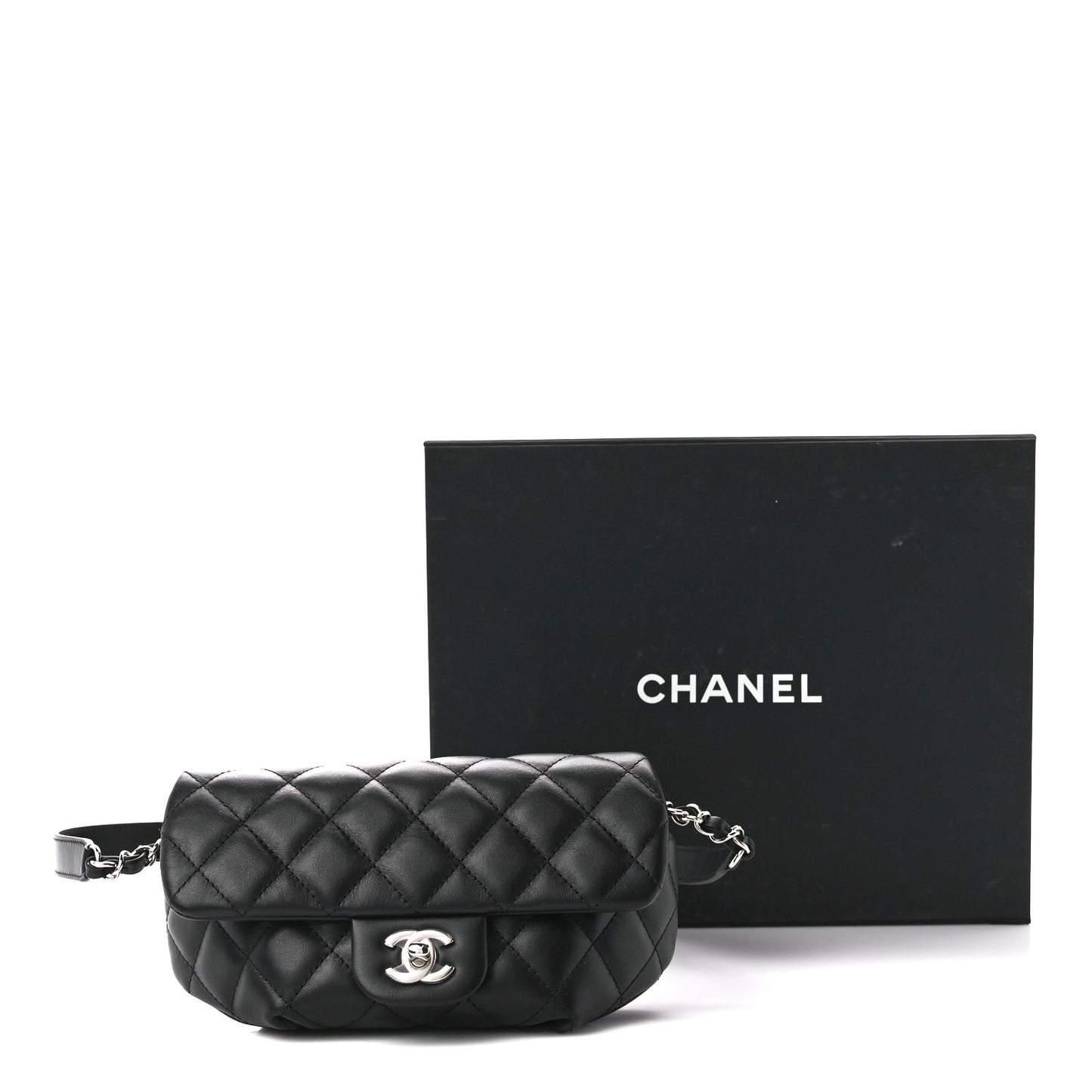 Calfskin Quilted CC Uniform Flap Belt Bag Black