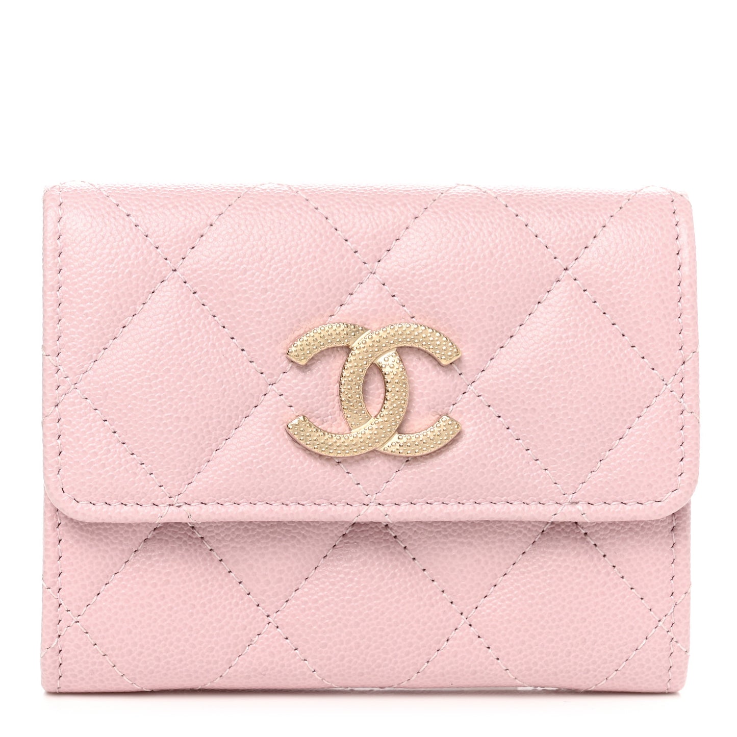 Caviar Quilted Studded CC Flap Card Holder Light Pink