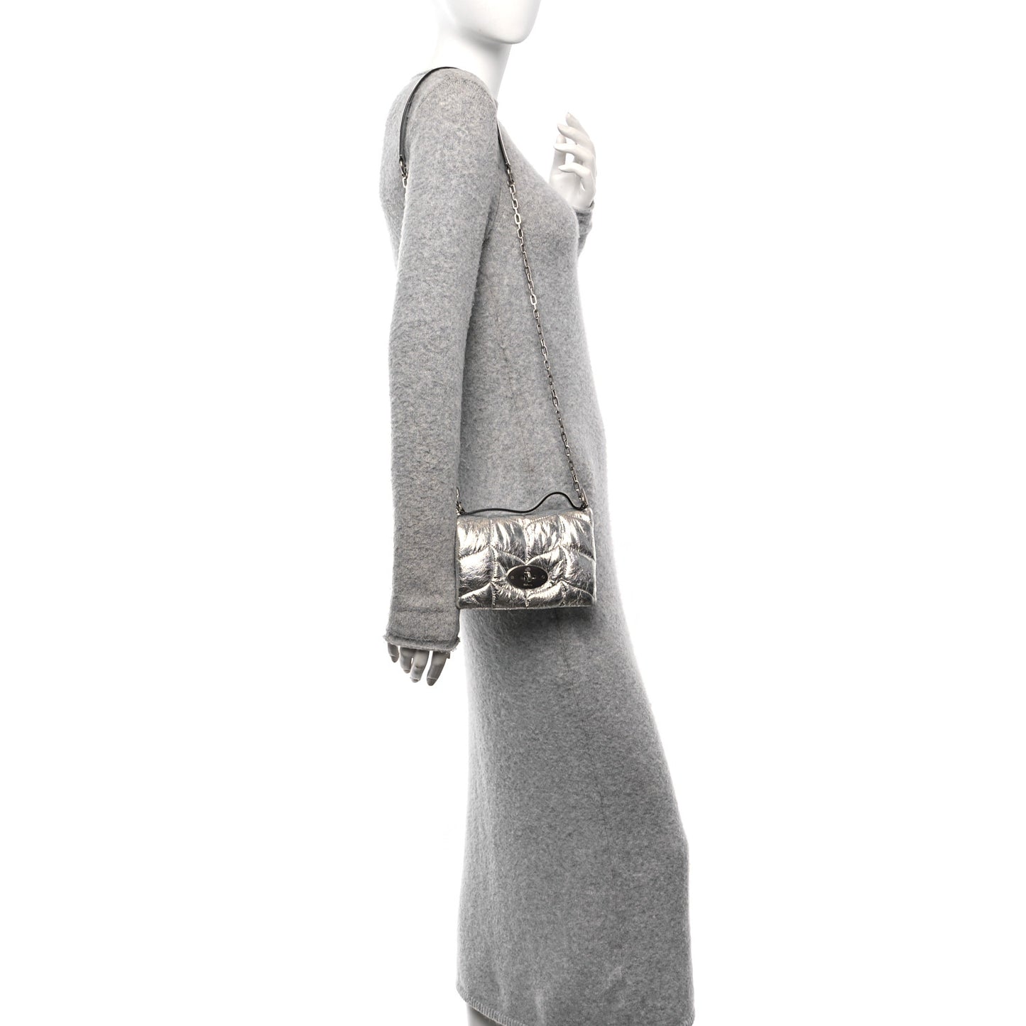 Metallic Crinkled Nappa Pillow Quilted Tiny Softie Bag Silver