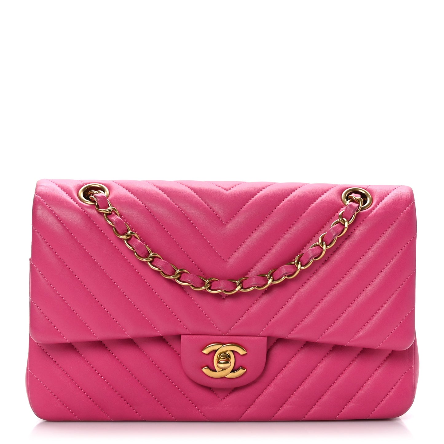 Lambskin Chevron Quilted Medium Double Flap Pink