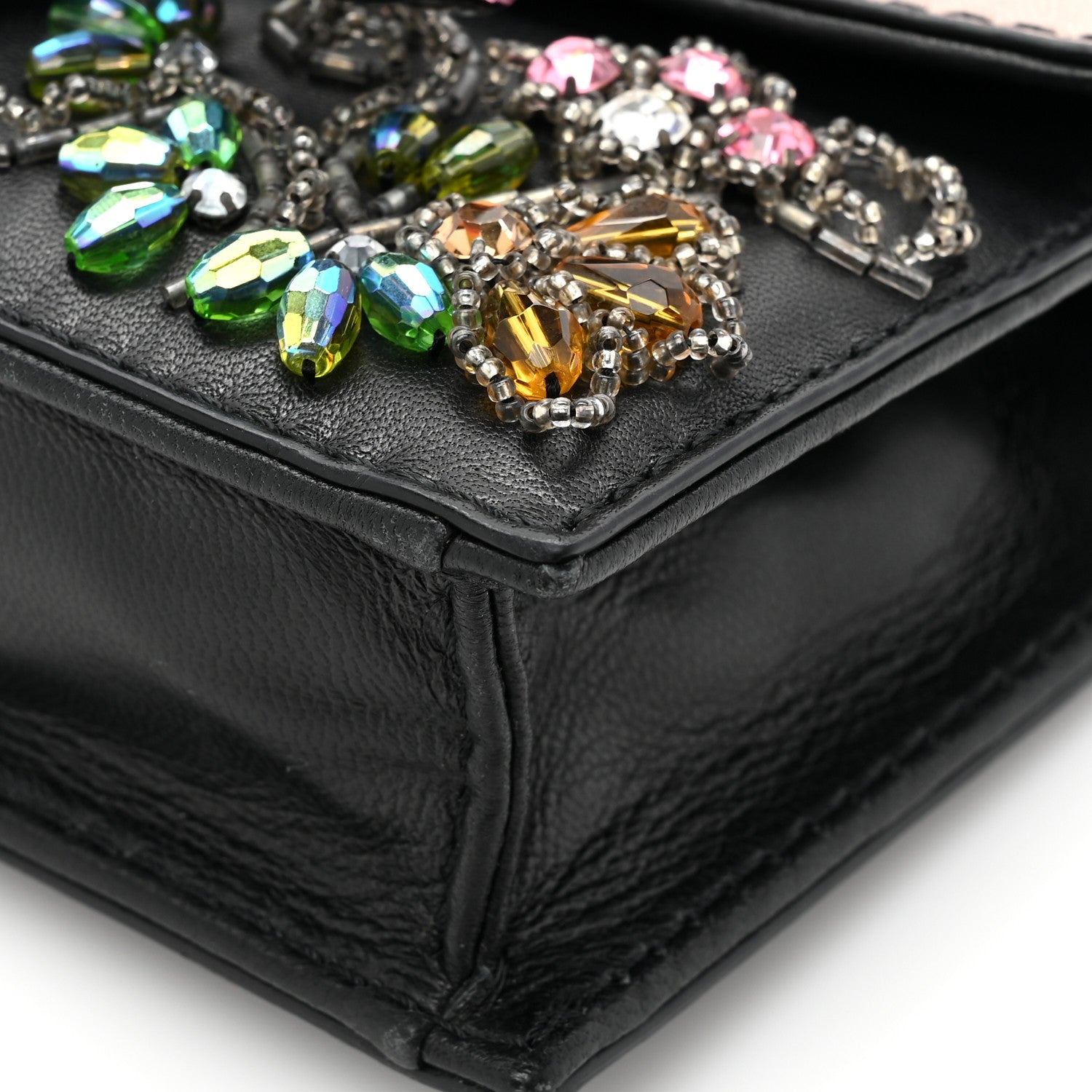 Valentino Garavani Calfskin Beaded Crystal Rockstud Bow Wristlet Clutch Black Poudre 10 of 14