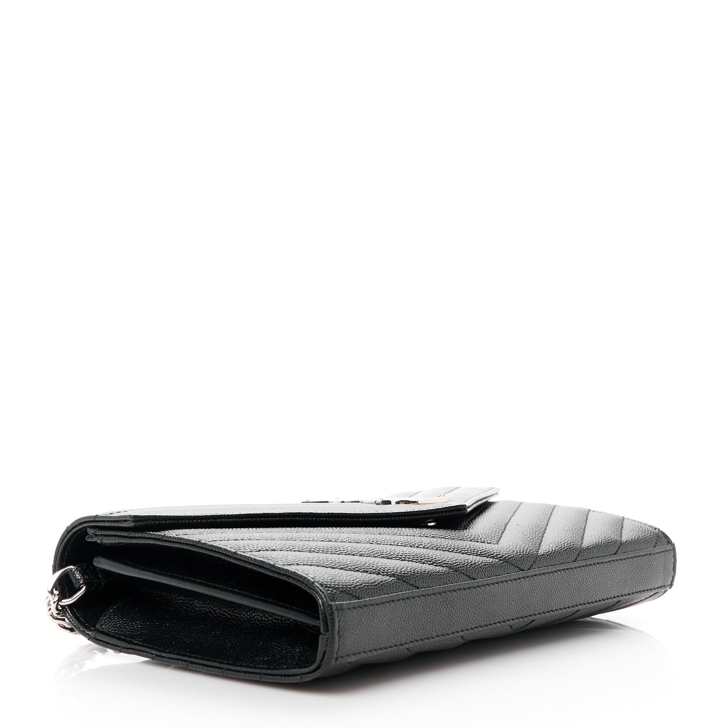 Saint Laurent Grain De Poudre Matelasse Chevron Monogram Chain Wallet Black 4 of 10