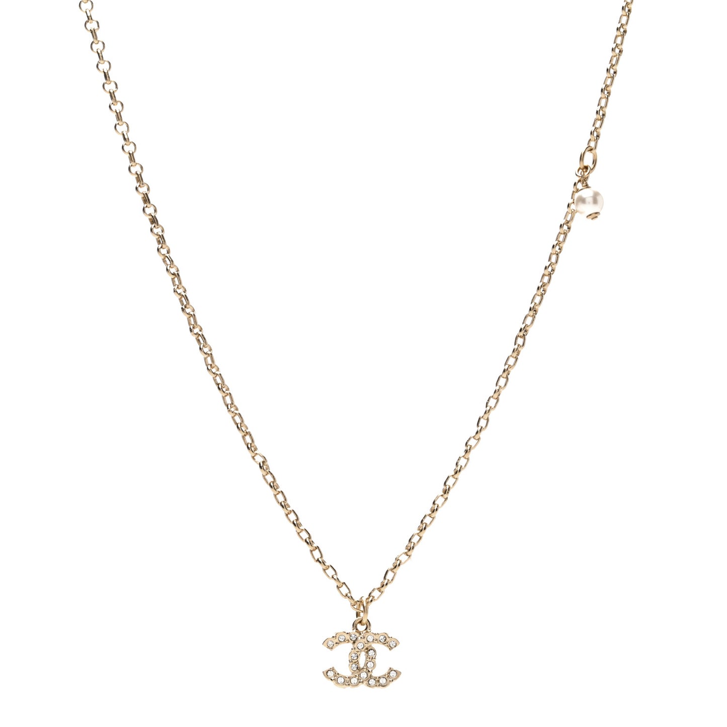 Metal Pearl Crystal CC Textured Pendant Necklace Gold