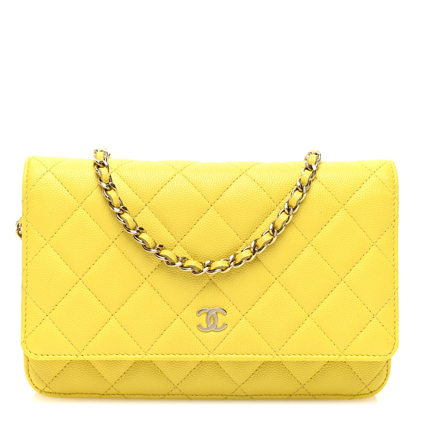 Caviar Quilted Wallet on Chain WOC Yellow