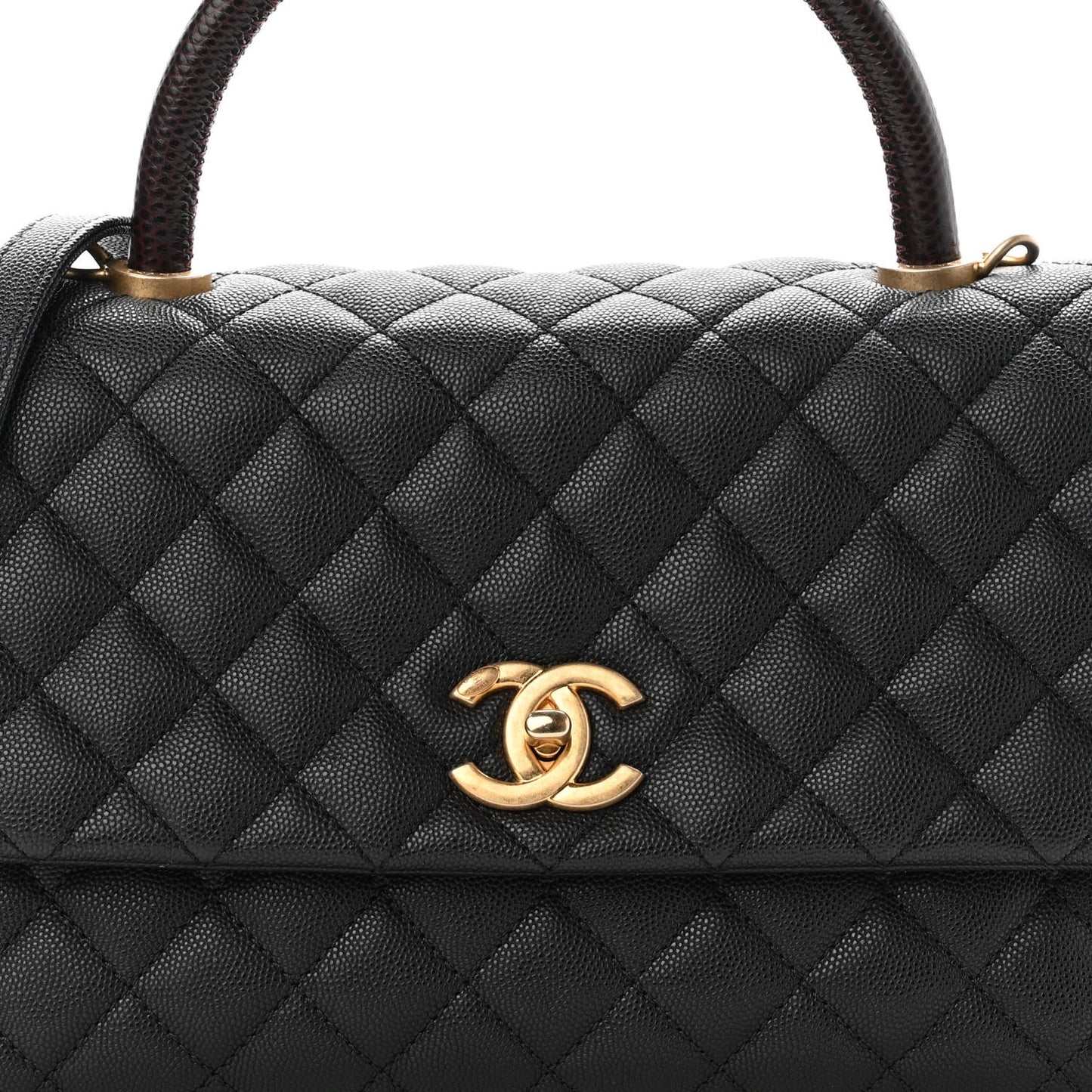 Caviar Lizard Embossed Quilted Small Coco Handle Flap Black