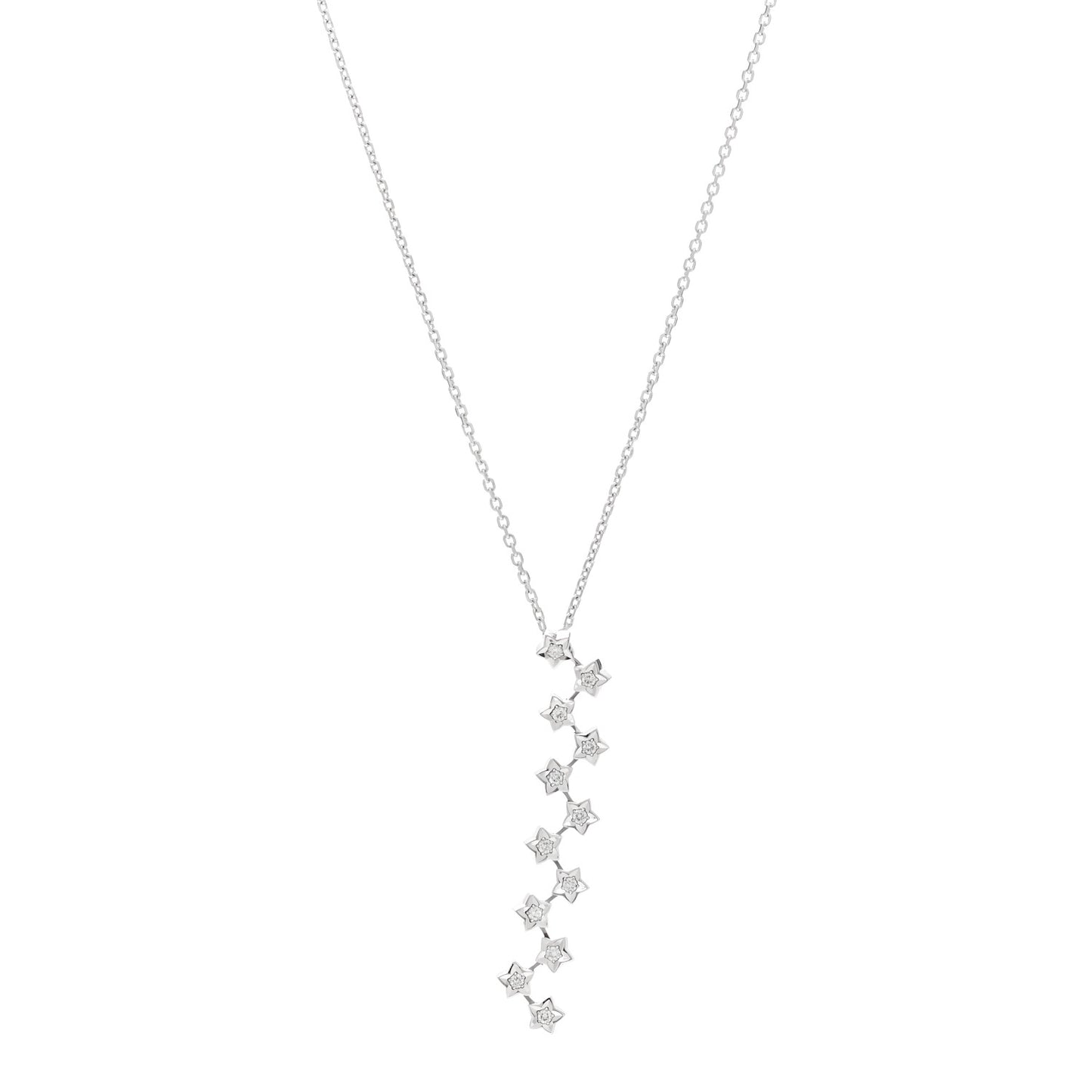 18K White Gold Diamond Comet Multi Star Pendant Necklace