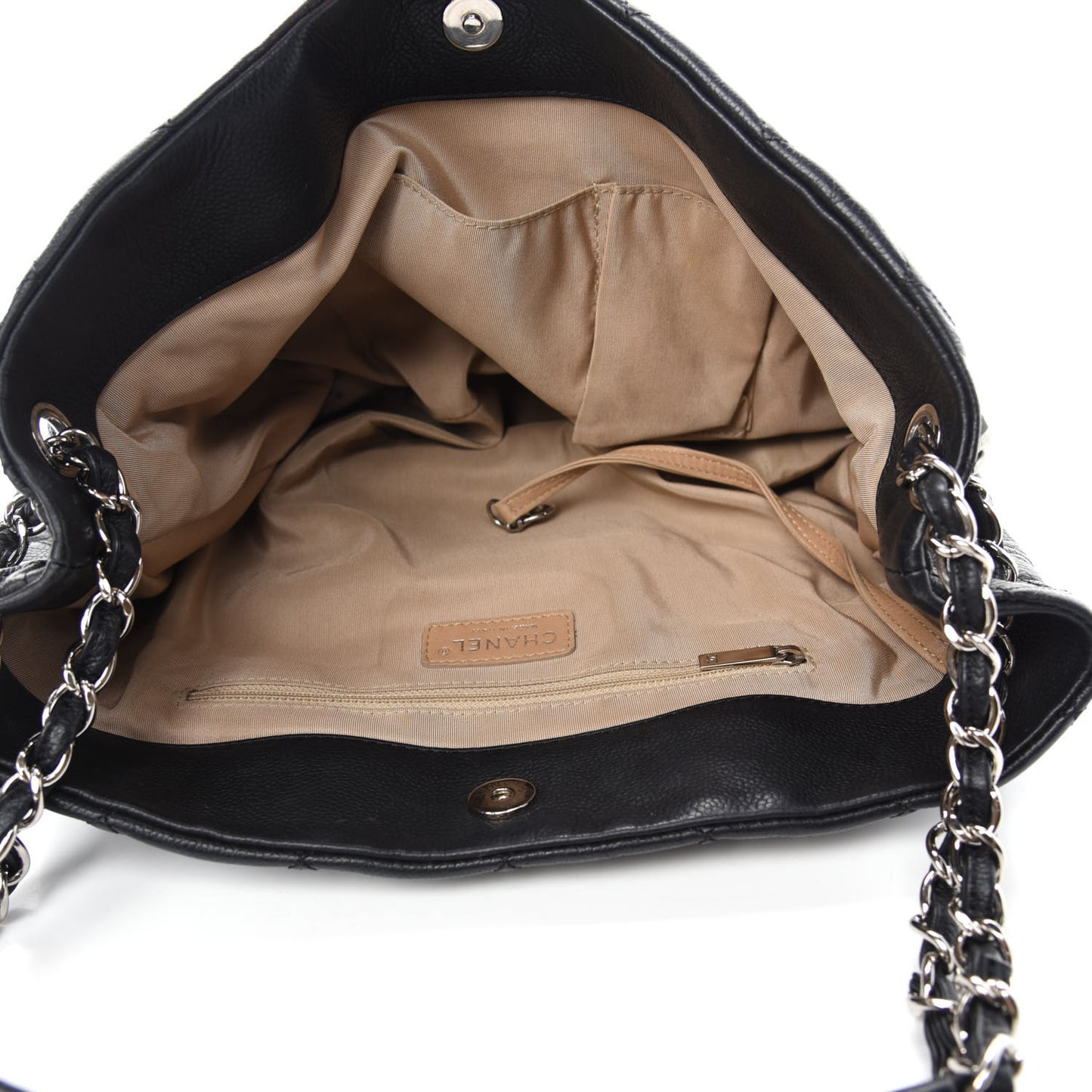 Caviar Quilted Expandable Zip Shoulder Bag Black