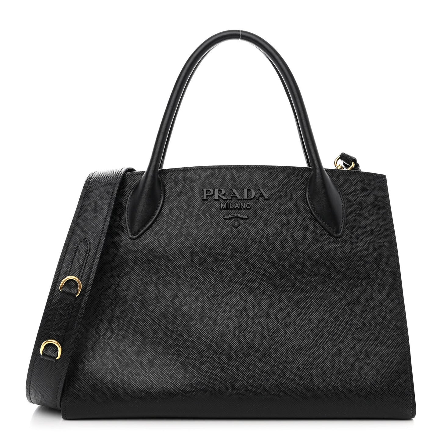 Saffiano Cuir Calfskin Medium Monochrome Top Handle Tote Black