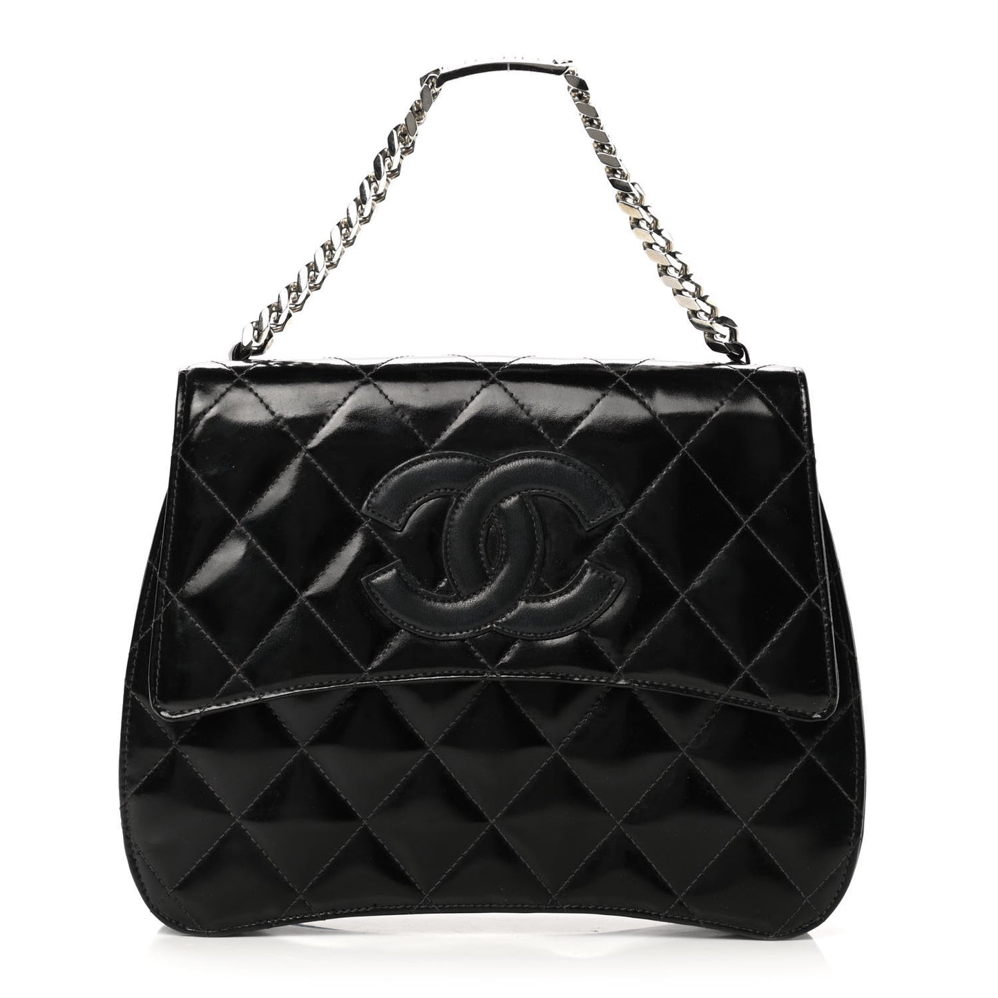Glazed Calfskin Quilted Coco ID Chain Bag Black