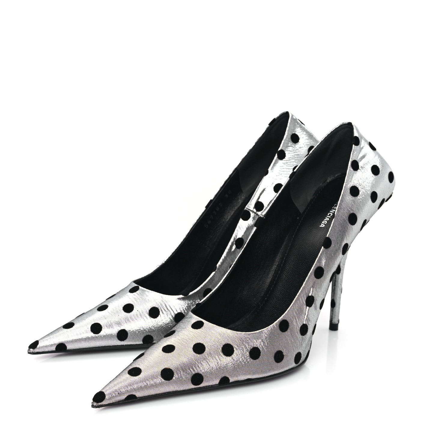 Shiny Fabric Square Knife 110mm Pumps 38 Silver Black