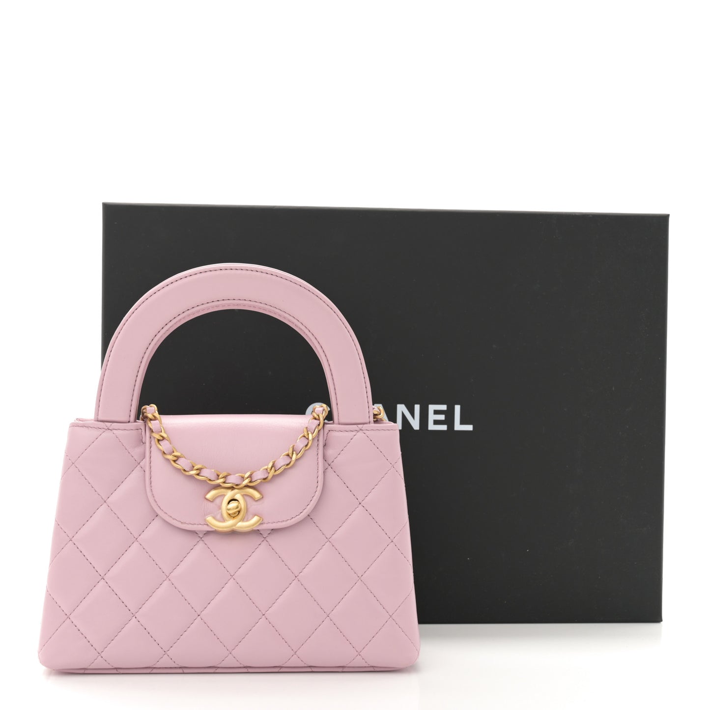 Shiny Aged Calfskin Quilted Nano Kelly Shopper Pink