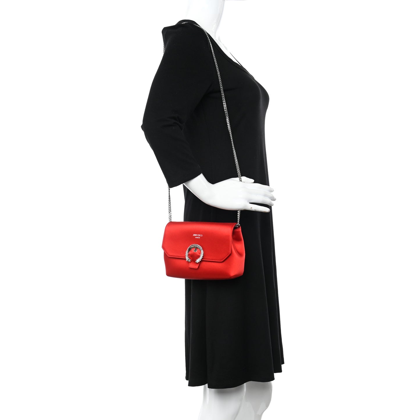 Satin Crystal Embellished Madeline Clutch Red