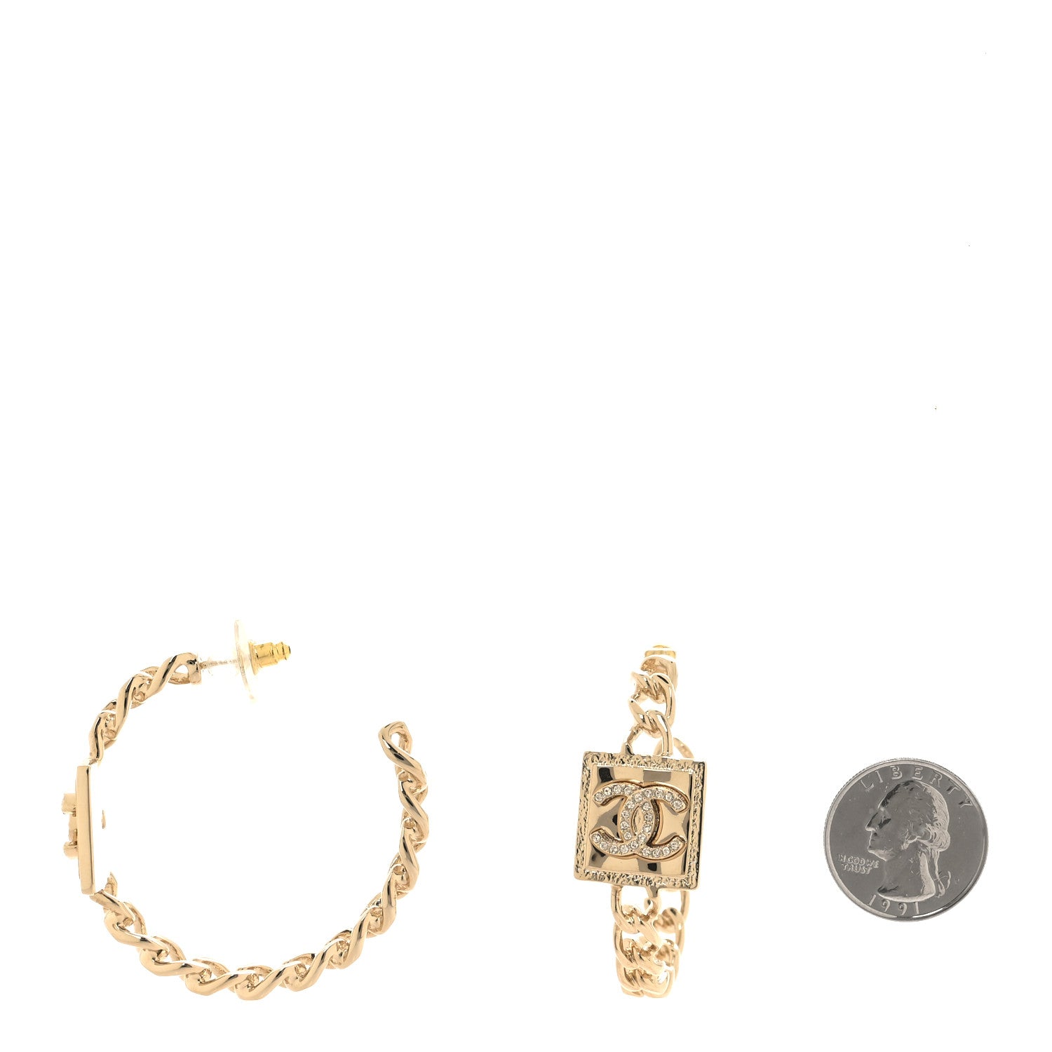 Chanel Crystal CC Hoop Earrings Gold 2 of 5