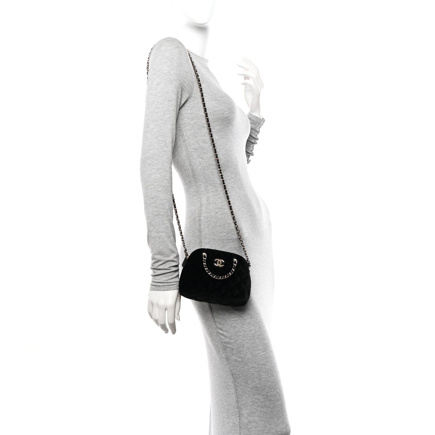 Velvet Quilted Shiny Coco Clutch With Chain Black