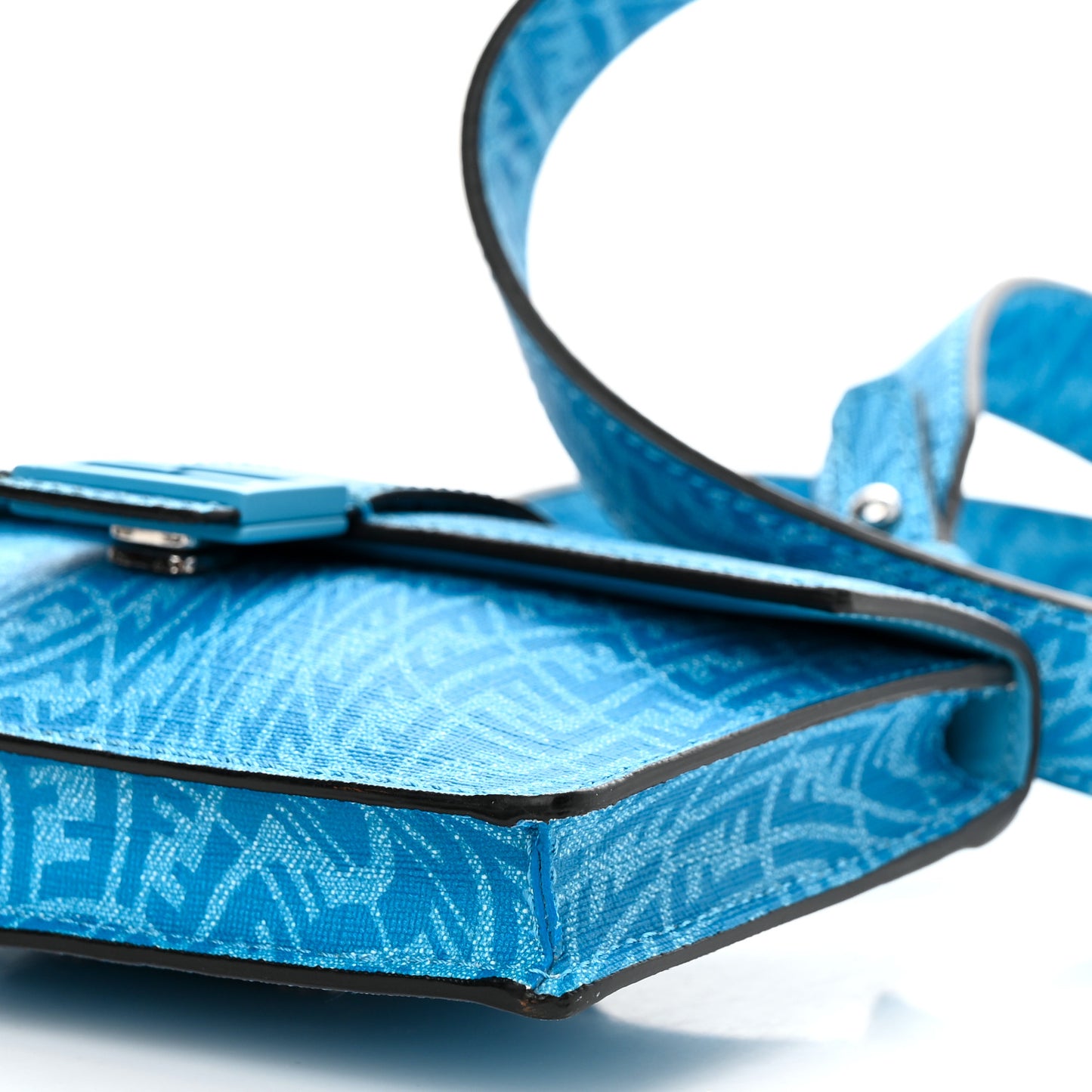 X SARAH COLEMAN Glazed Fabric Enamel Small FF Vertigo Baguette Belt Pouch Cyber Blue