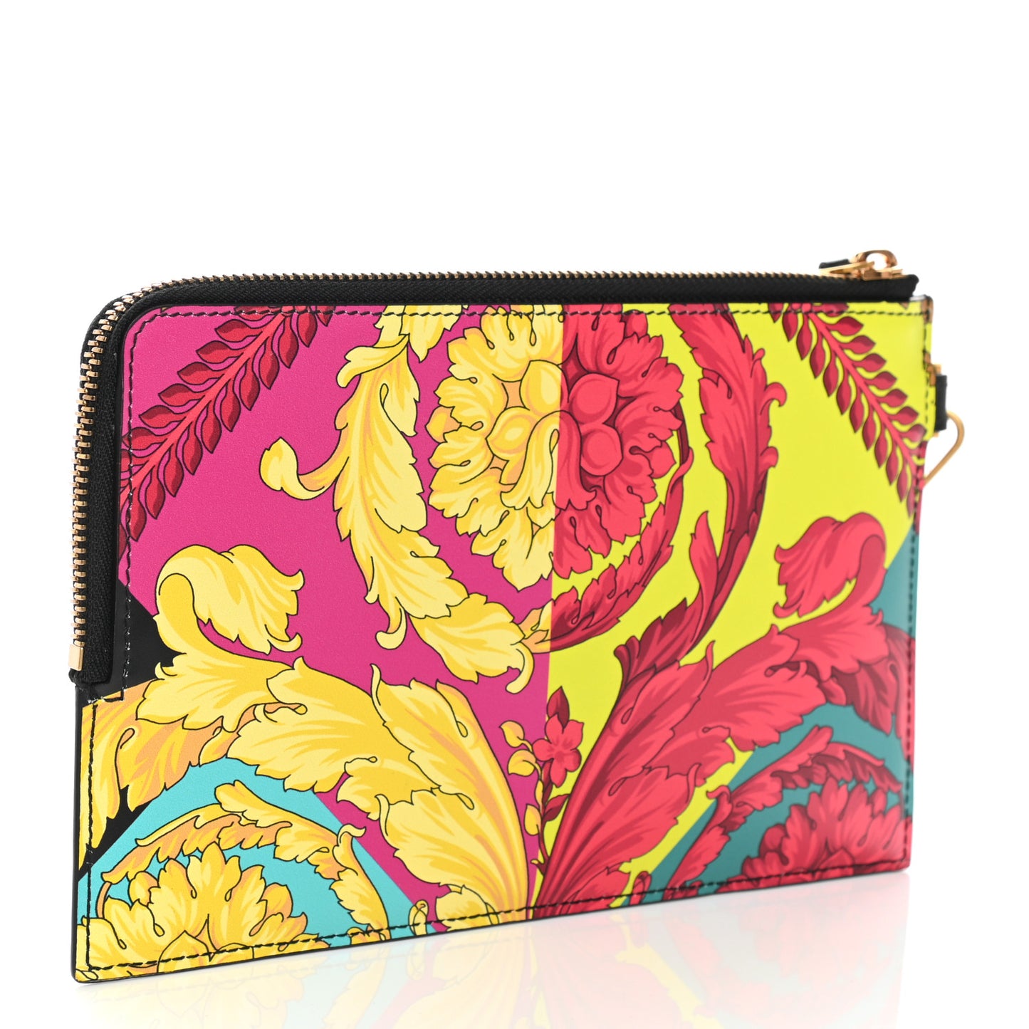 Vitello Baroque Print Wristlet Pouch Black Multicolor
