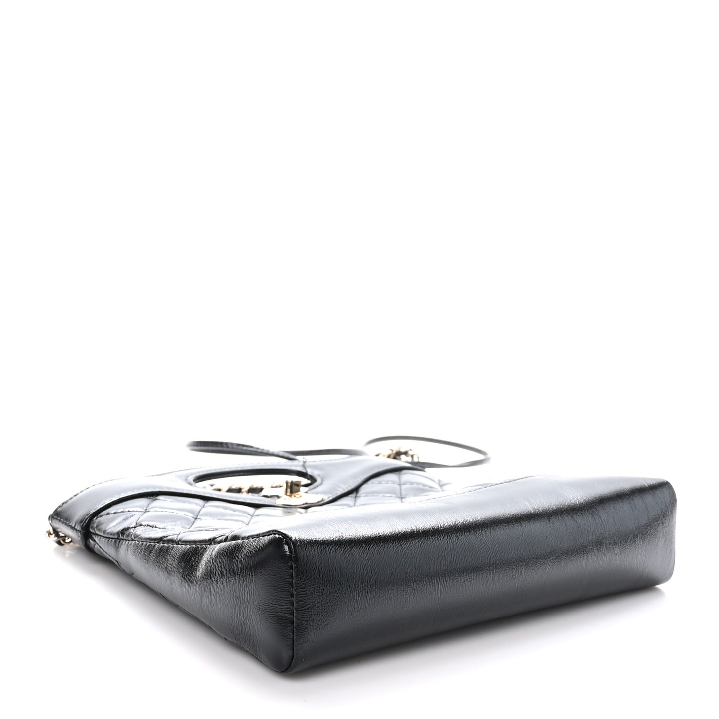 Shiny Crumpled Calfskin Quilted Mini 31 Shopping Bag Black