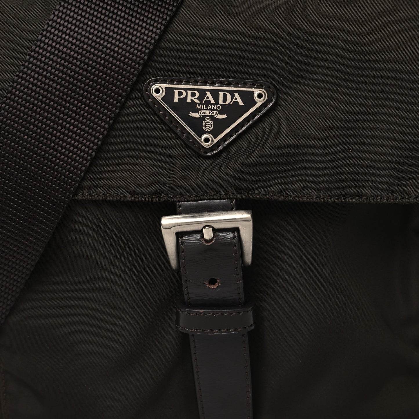 Nylon Vela Saffiano Single Buckle Messenger Shoulder Bag Brown