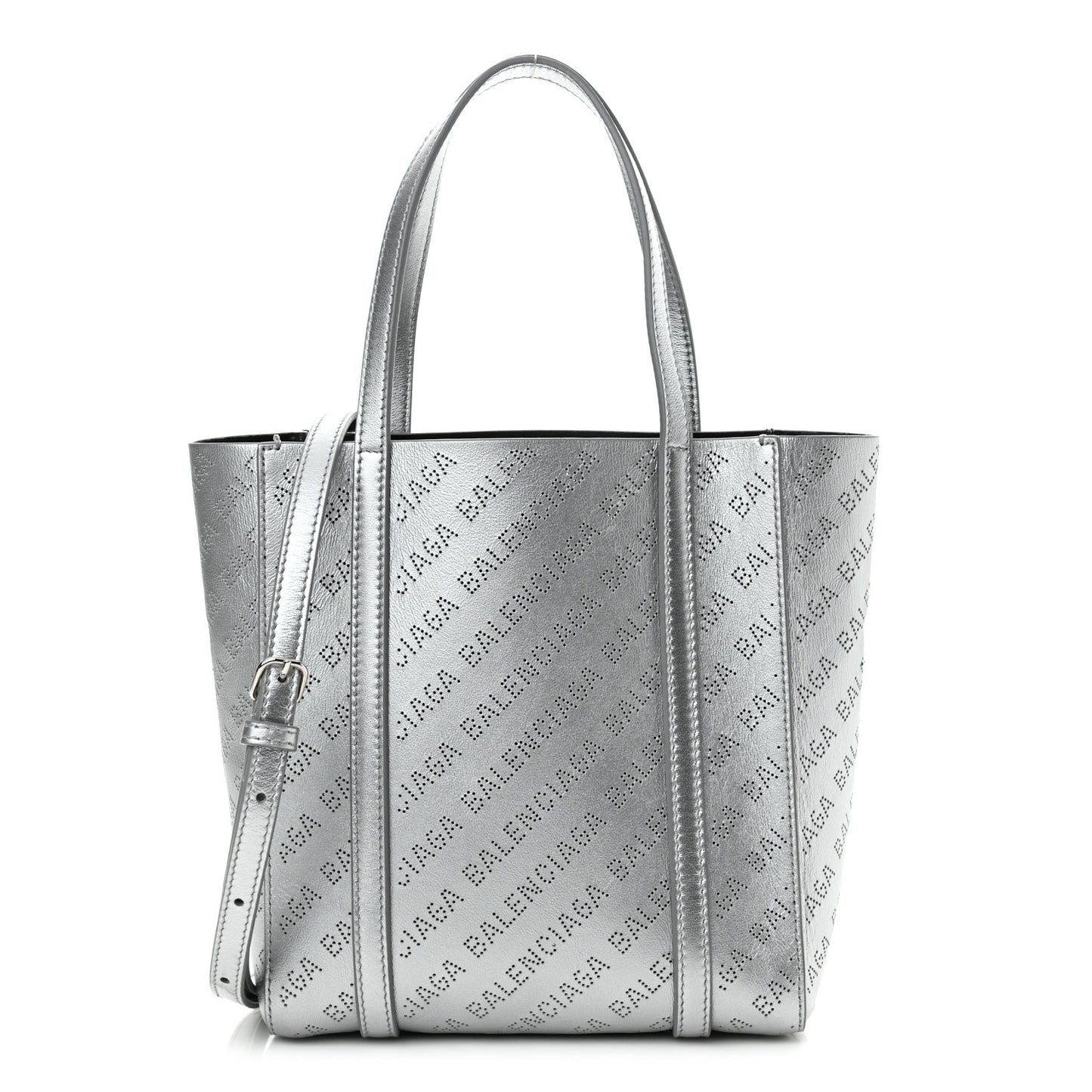 Metallic Calfskin Logo Perforated XXS Everyday Tote New Silver