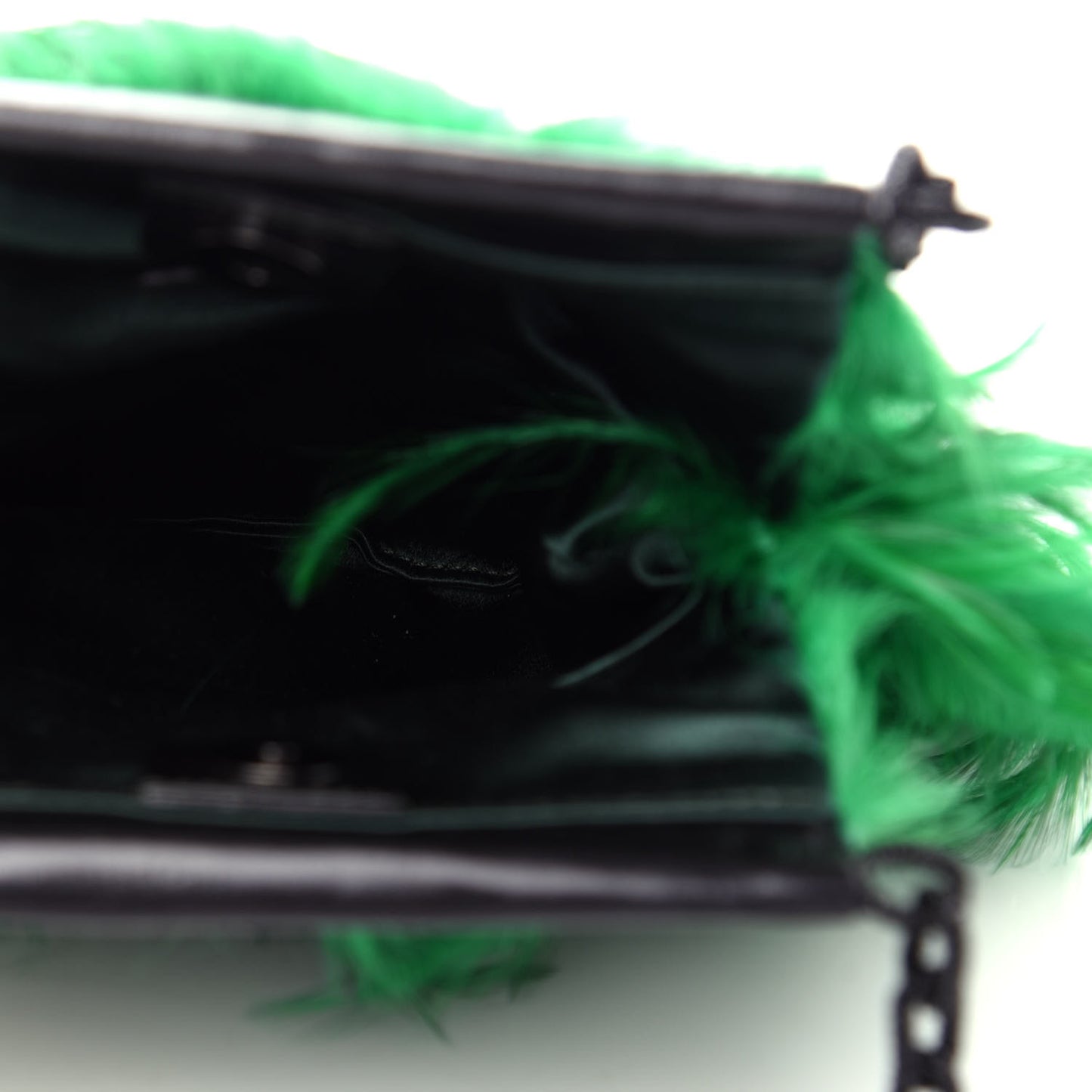 Calfskin Feather Evening Bag Emerald Black