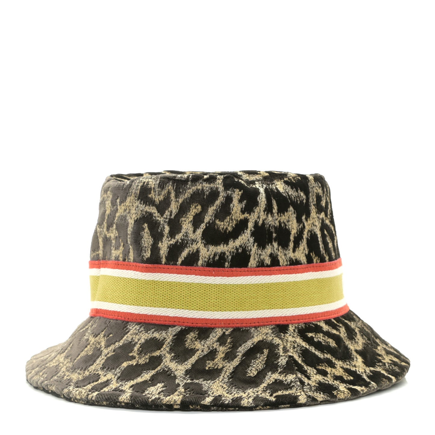 Velvet Embroidered Leopard Print Small Brim Bucket Hat 57 Beige Multicolor