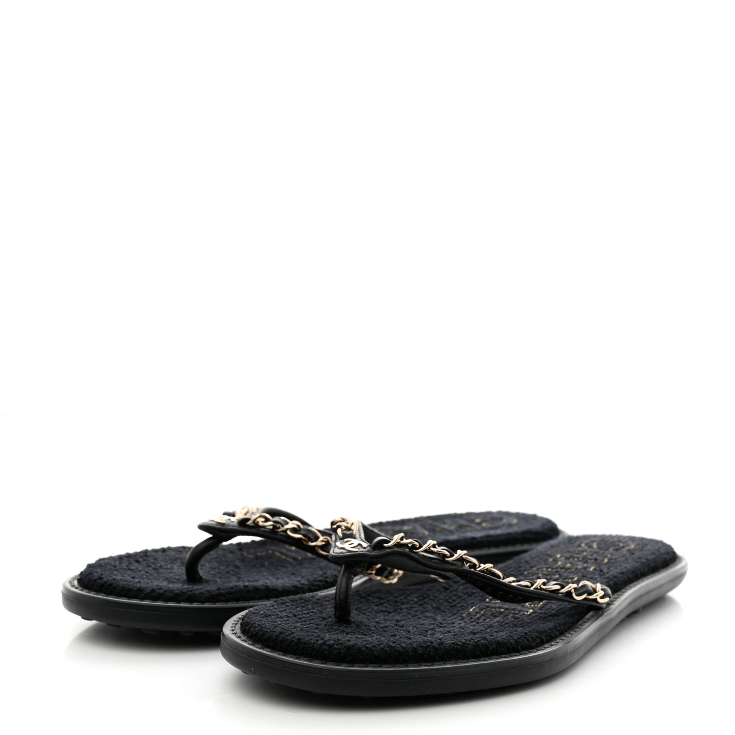 Lambskin CC Chain Thong Sandals 39 Black