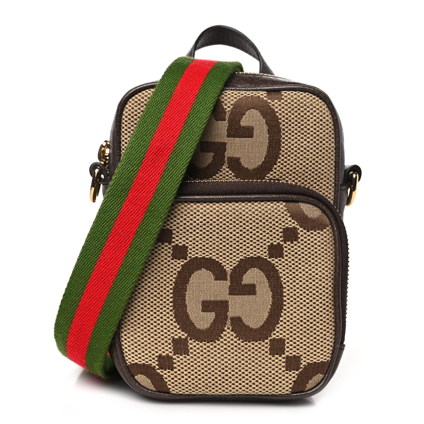Monogram Jumbo GG Textured Dollar Calfskin Web Shoulder Bag Camel Ebony New Acero