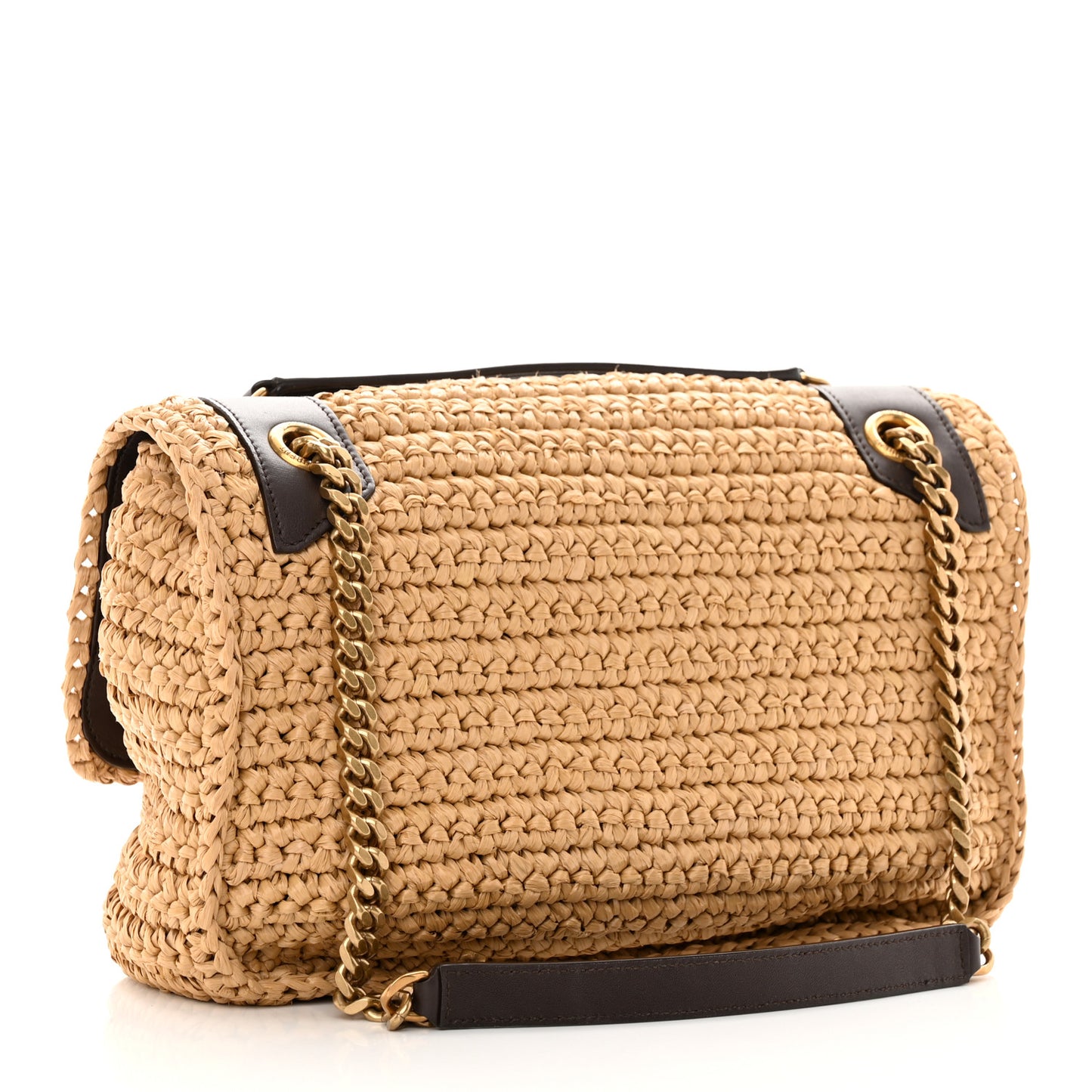 Raffia Calfskin Monogram Medium Niki Chain Satchel Natural