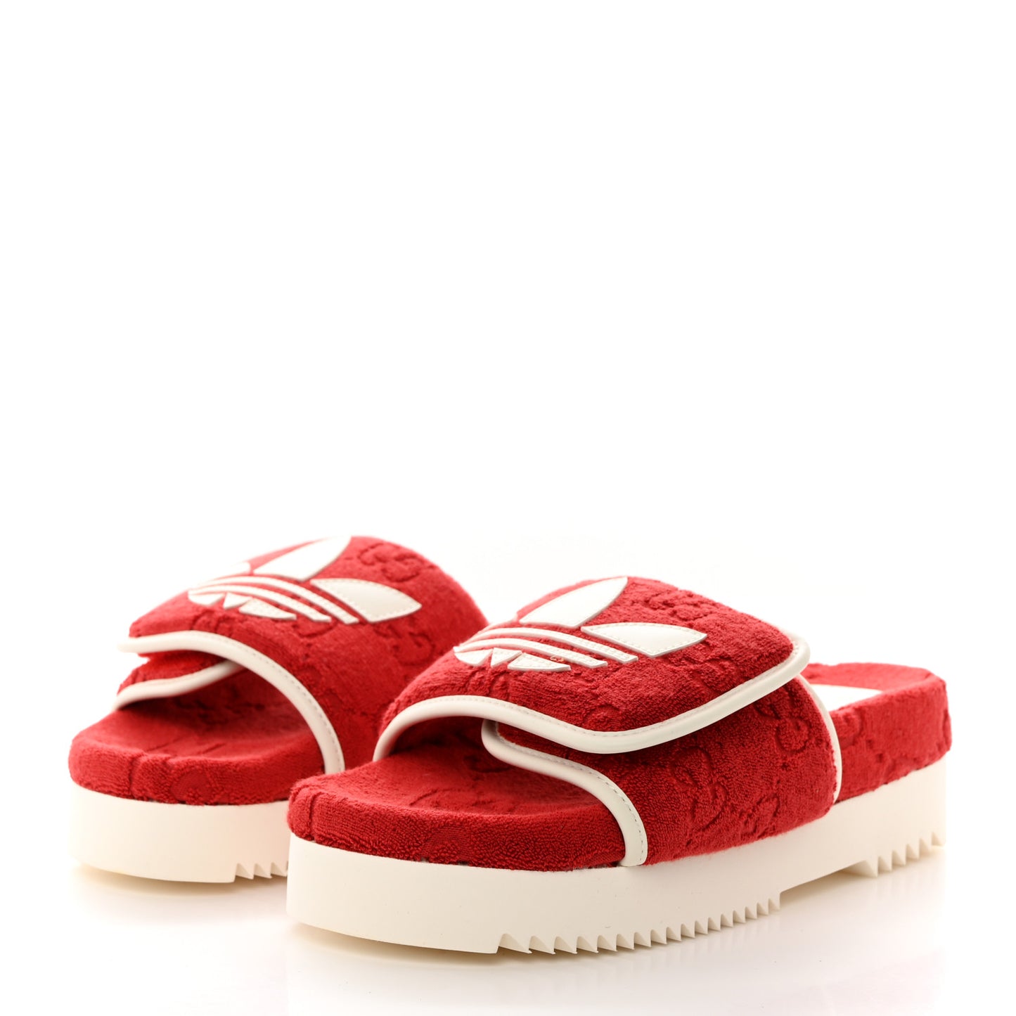 X ADIDAS Terry Cloth Trefoil GG Monogram Womens Platform Sandals 37 Maple Red Off White