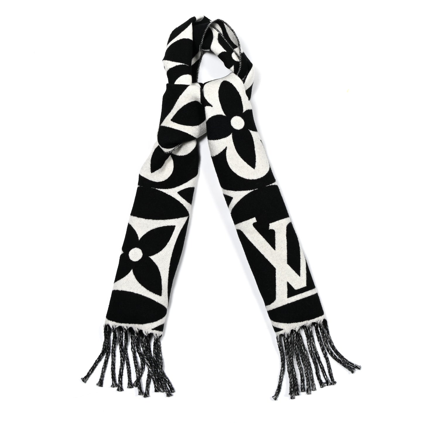 LOUIS VUITTON Wool LV Medallion Scarf Black