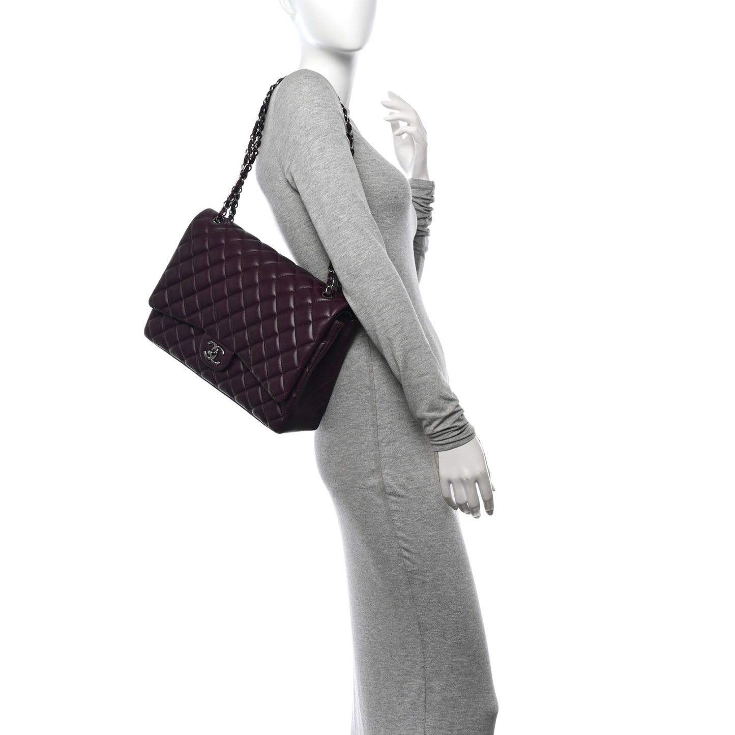 Lambskin Quilted Maxi Double Flap Plum
