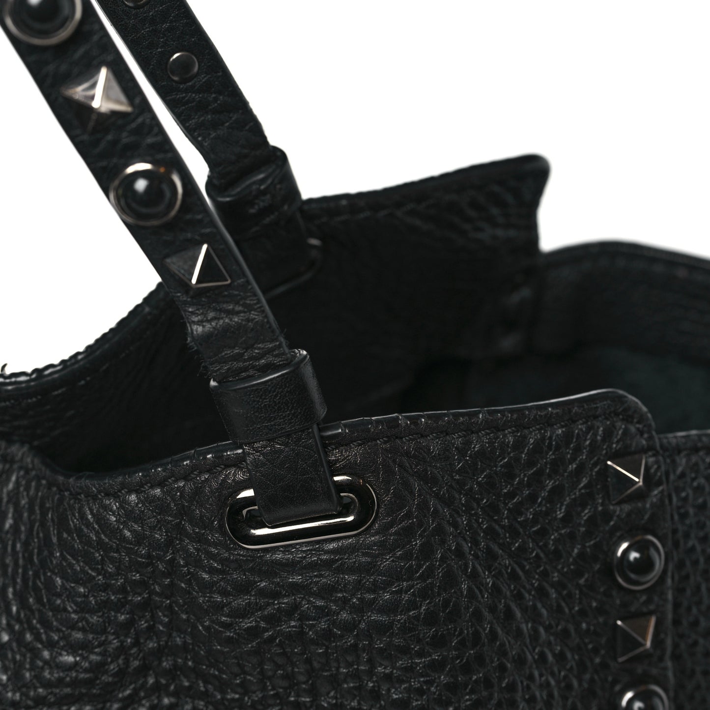 Grained Calfskin Onyx Medium Rockstud Rolling Tote Black