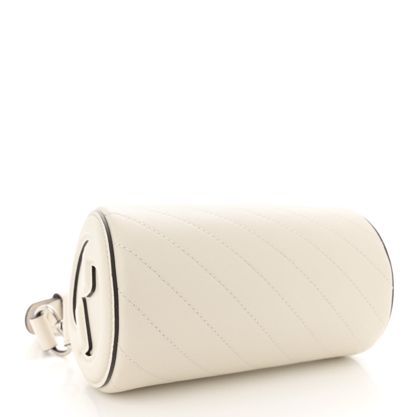 Sakai Be Green Calfskin Diagonal Stitched Mini Blondie Barrel Shoulder Bag Mystic White