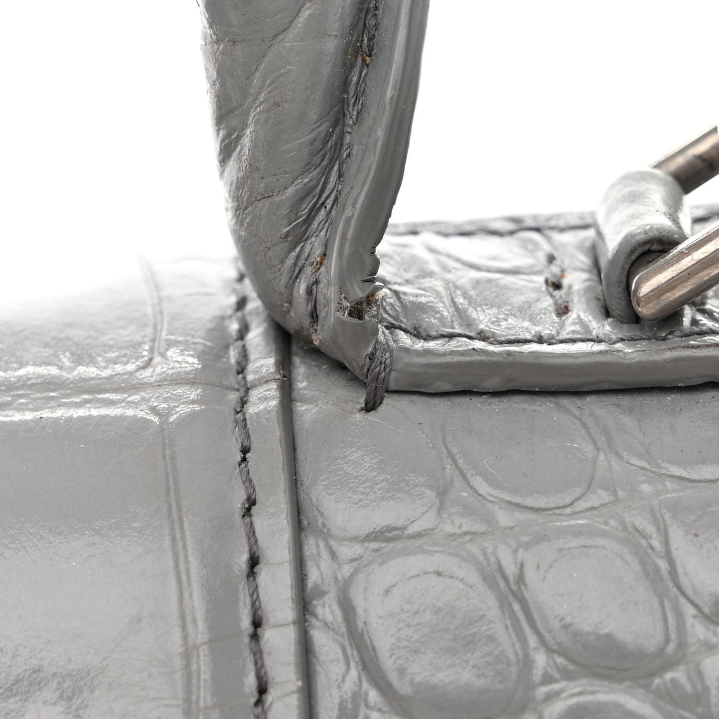 Shiny Calfskin Crocodile Embossed Medium Hourglass Top Handle Bag Balenciaga Grey