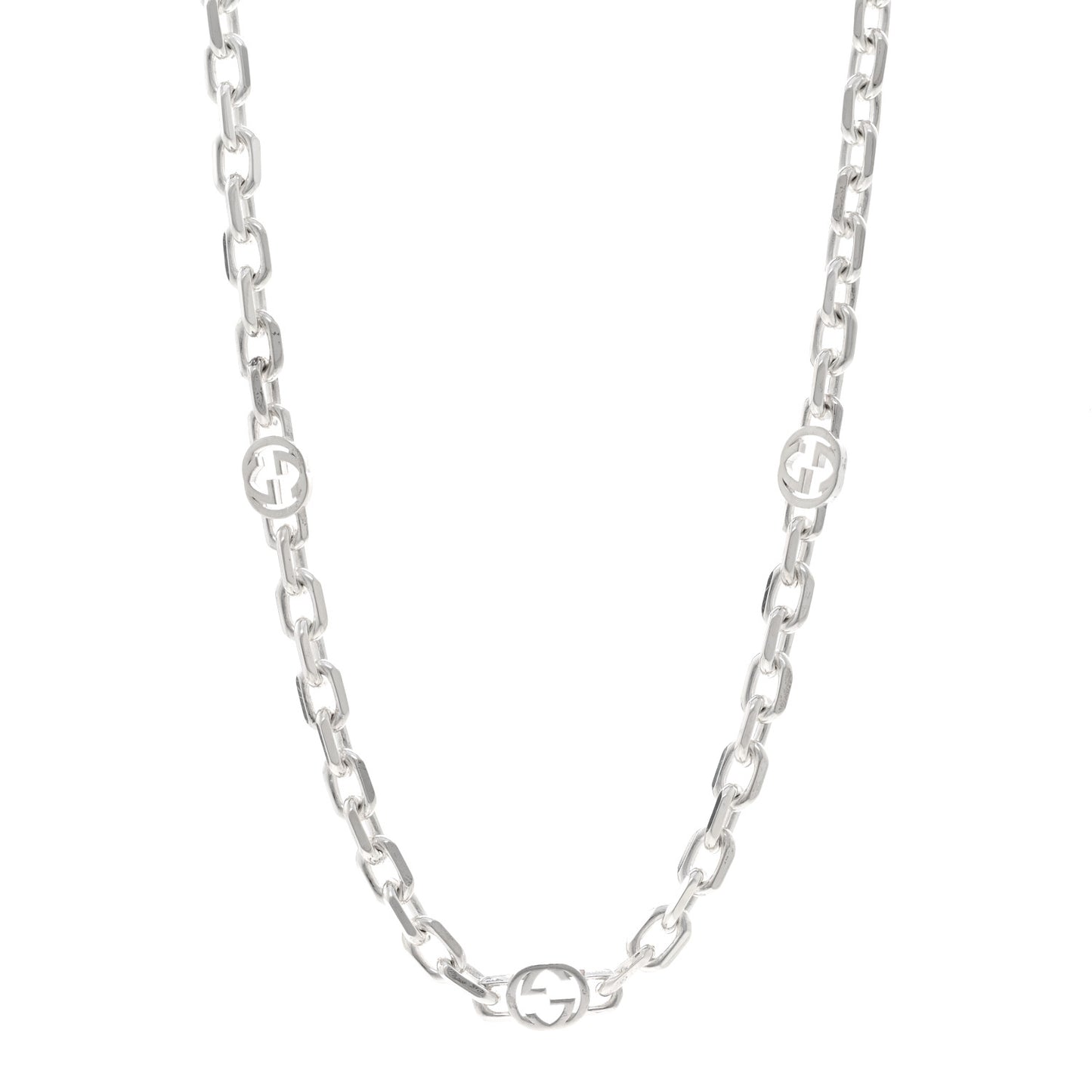 Sterling Silver Interlocking GG Chain Necklace