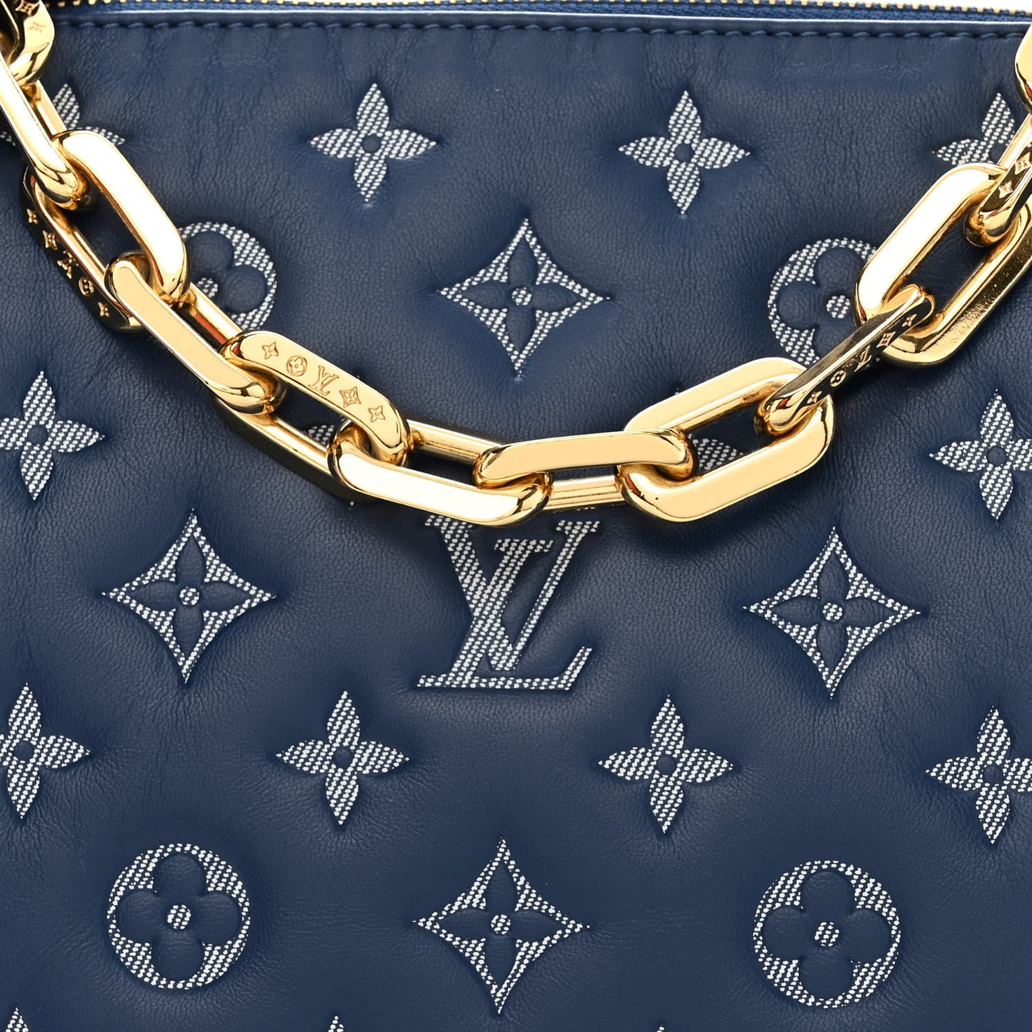 Lambskin Embossed Monogram Coussin PM Denim Blue