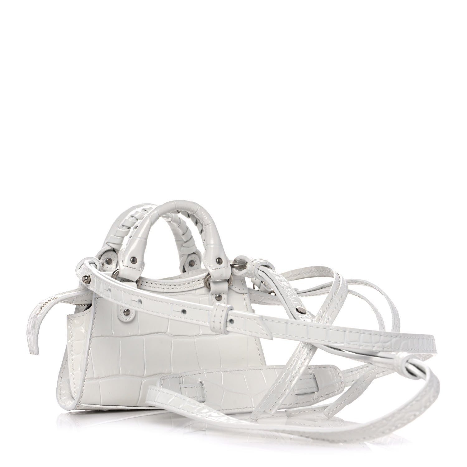 Balenciaga Extra Supple Calfskin Crocodile Embossed Neo Classic Silver Hardware Super Nano City Crossbody White 3 of 11