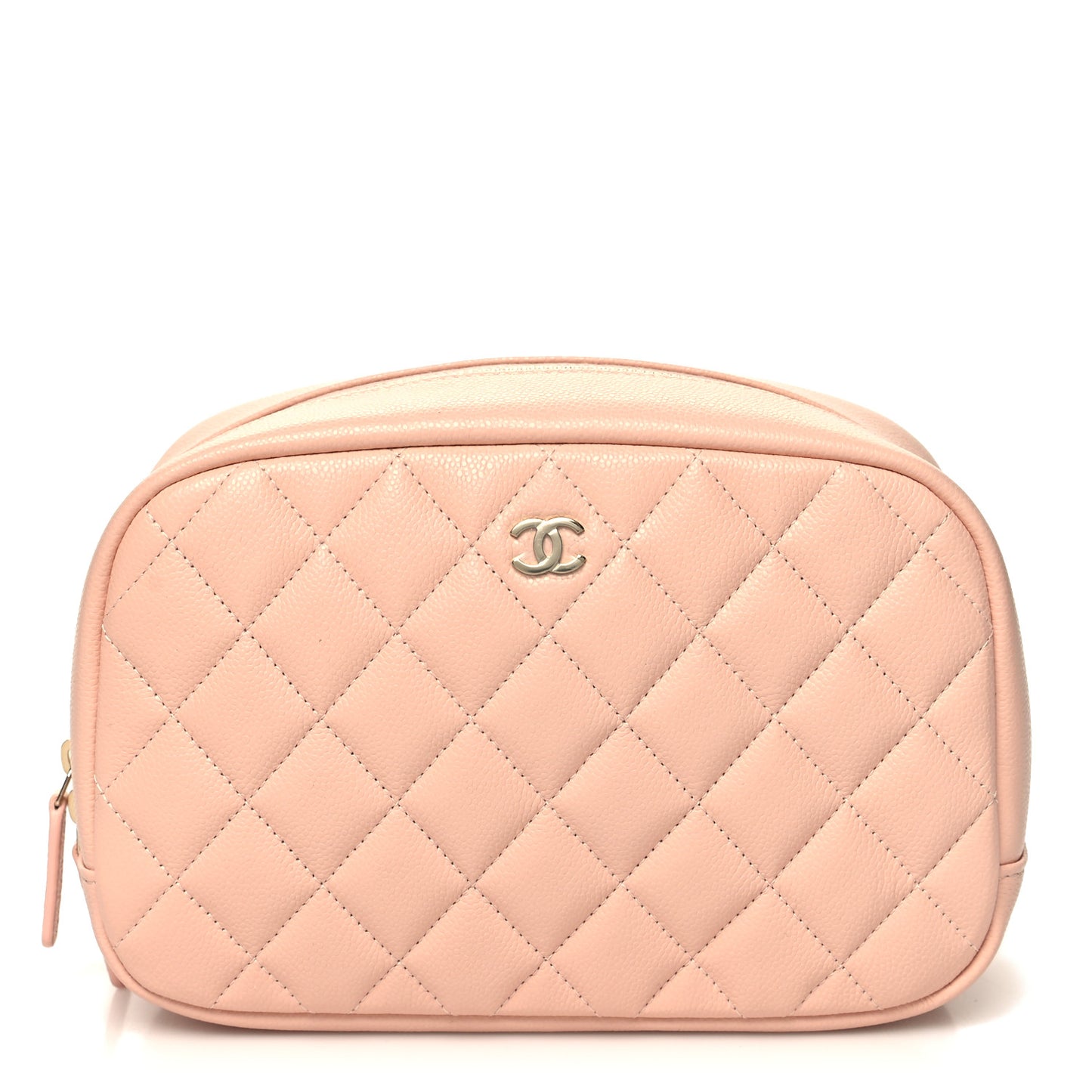 Caviar Quilted Medium Curvy Pouch Cosmetic Case Light Pink