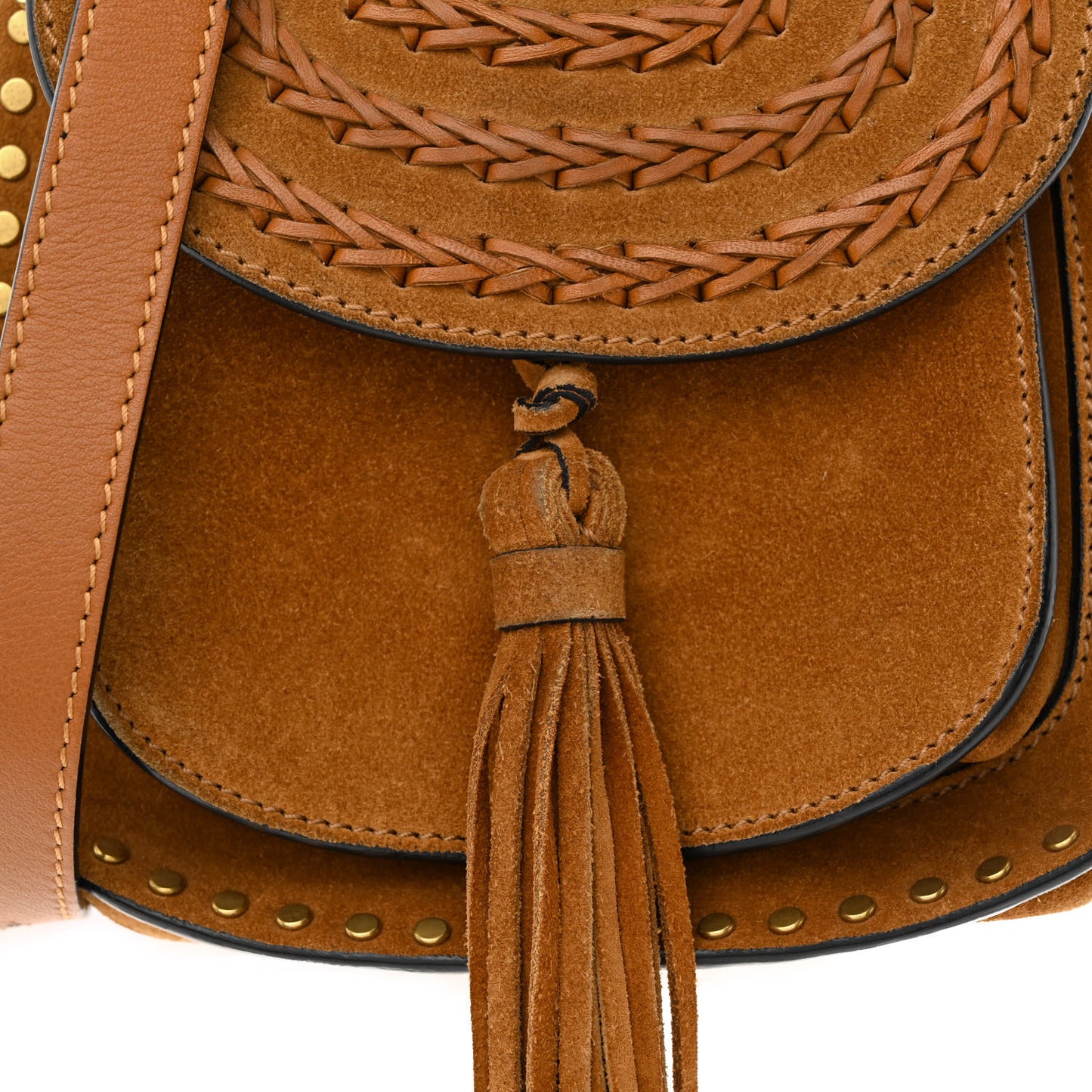 Suede Calfskin Braided Mini Hudson Shoulder Bag Caramel