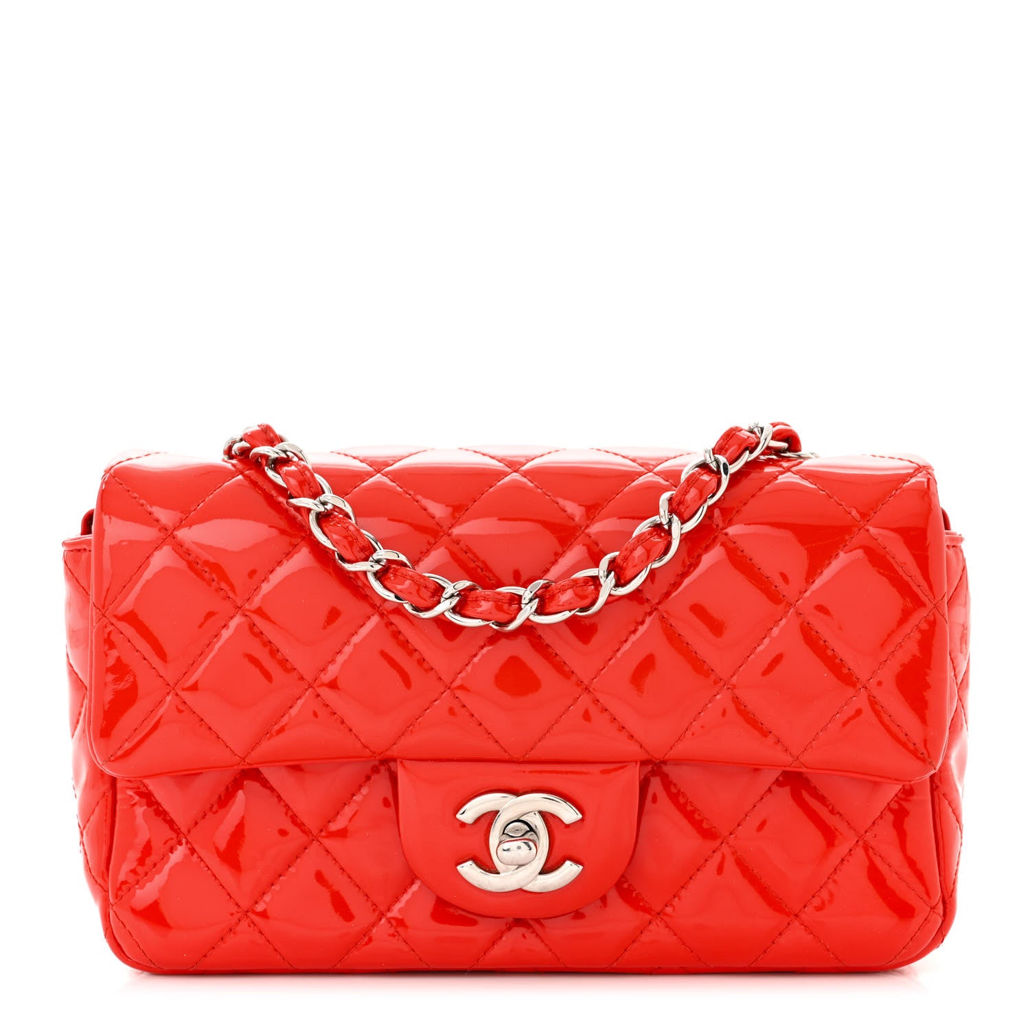 Chanel Patent Calfskin Quilted Mini Rectangular Flap Red 1 of 11