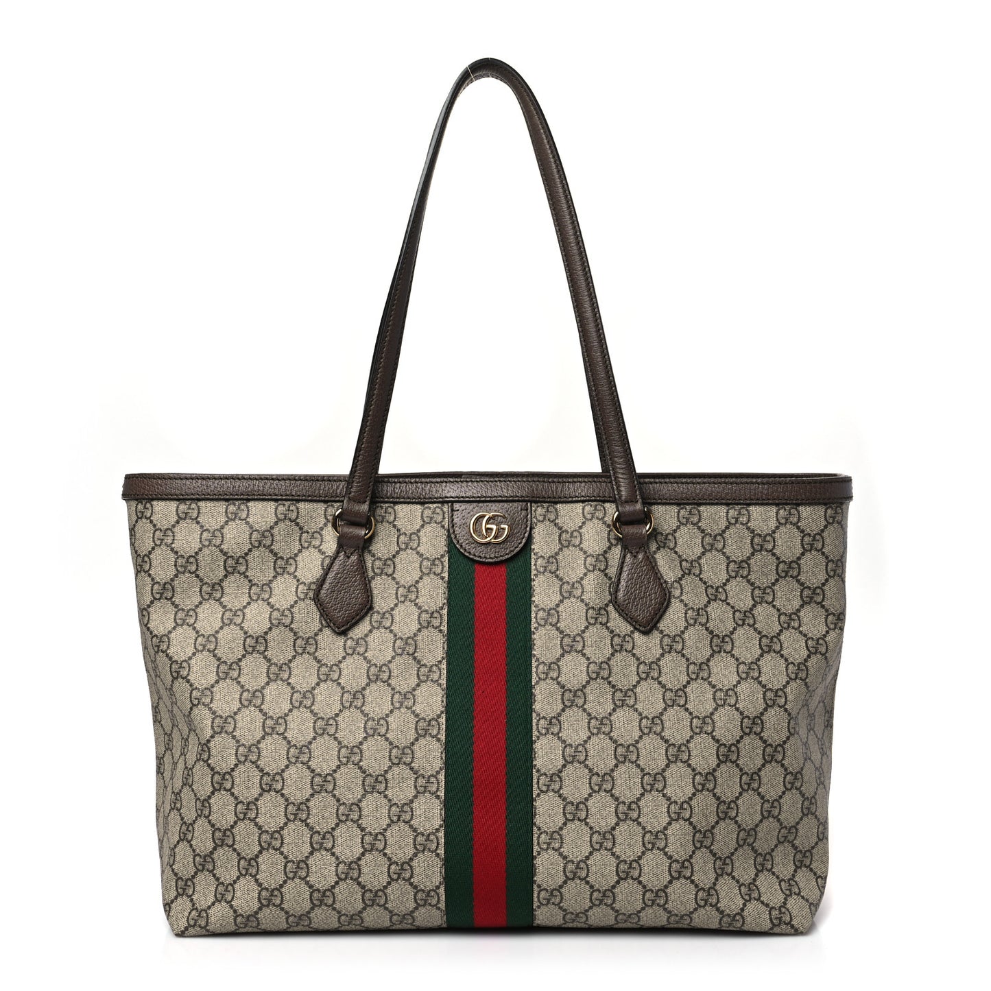 GG Supreme Monogram Textured Calfskin Web Medium Ophidia Shopping Tote Beige Ebony New Acero