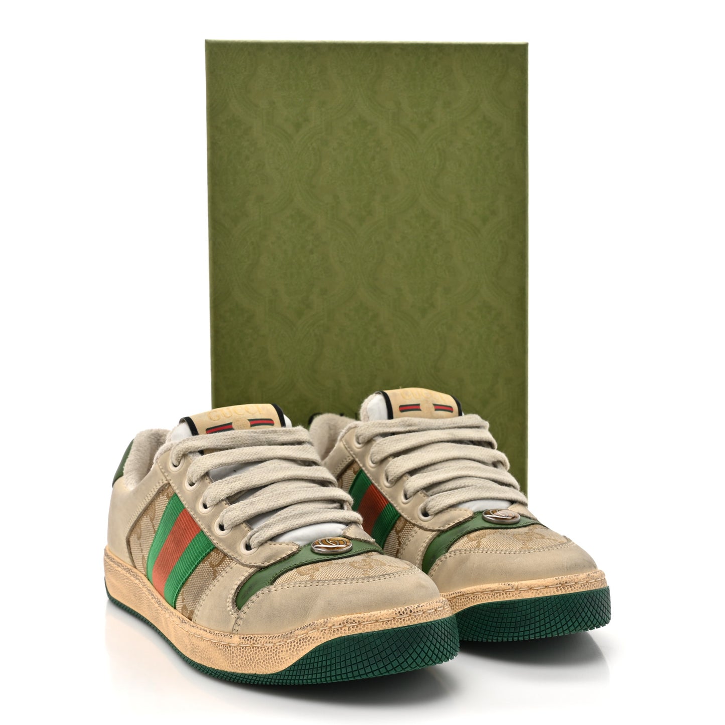 GG Monogram Nubuck Web Womens Screener Sneakers 35.5 New Sand Dusty Milk Vintage Green