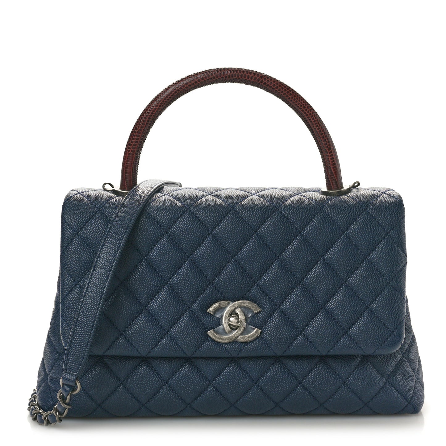 Caviar Lizard Embossed Quilted Small Coco Handle Flap Navy Blue