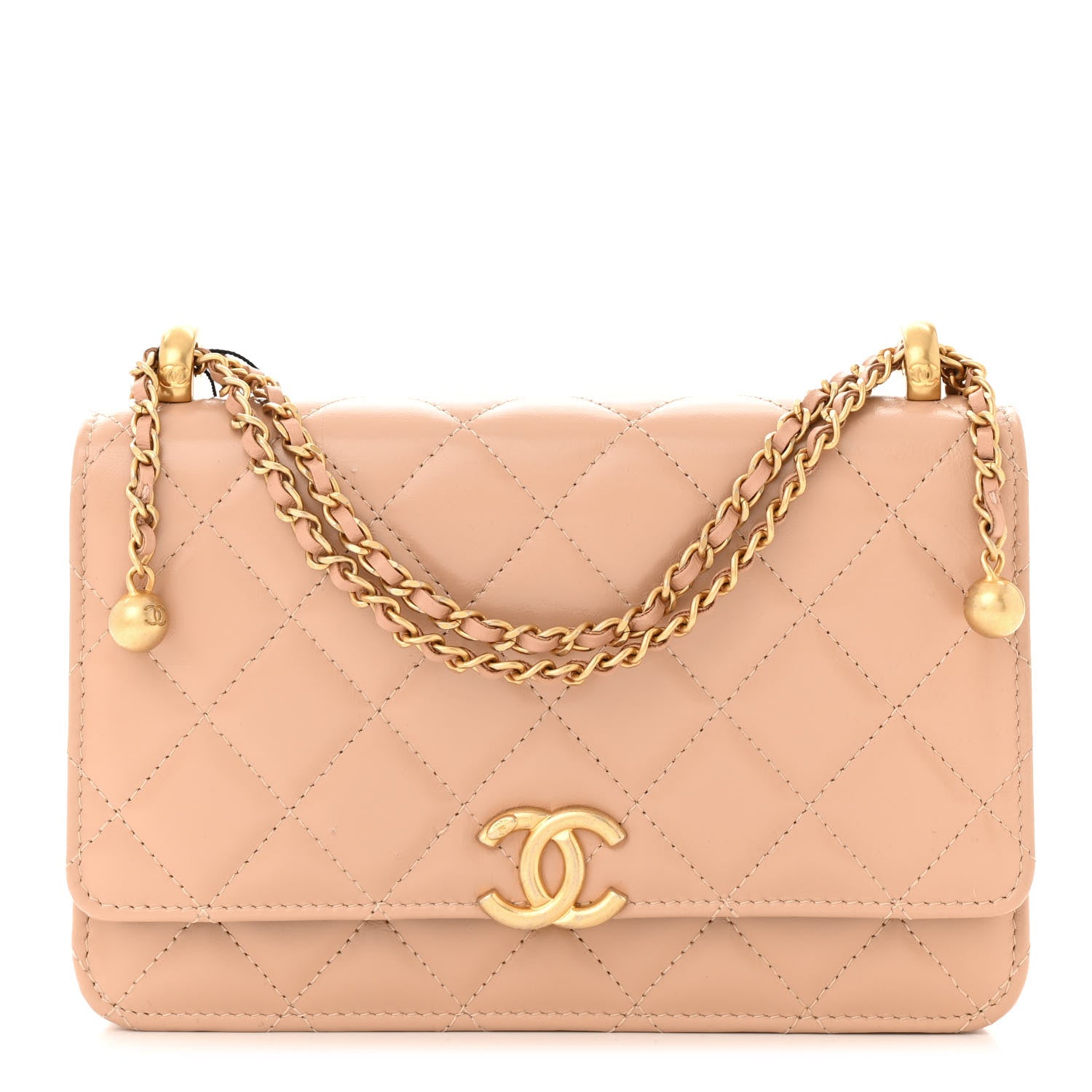Chanel Calfskin Quilted Perfect Fit Wallet On Chain WOC Beige 1 of 13