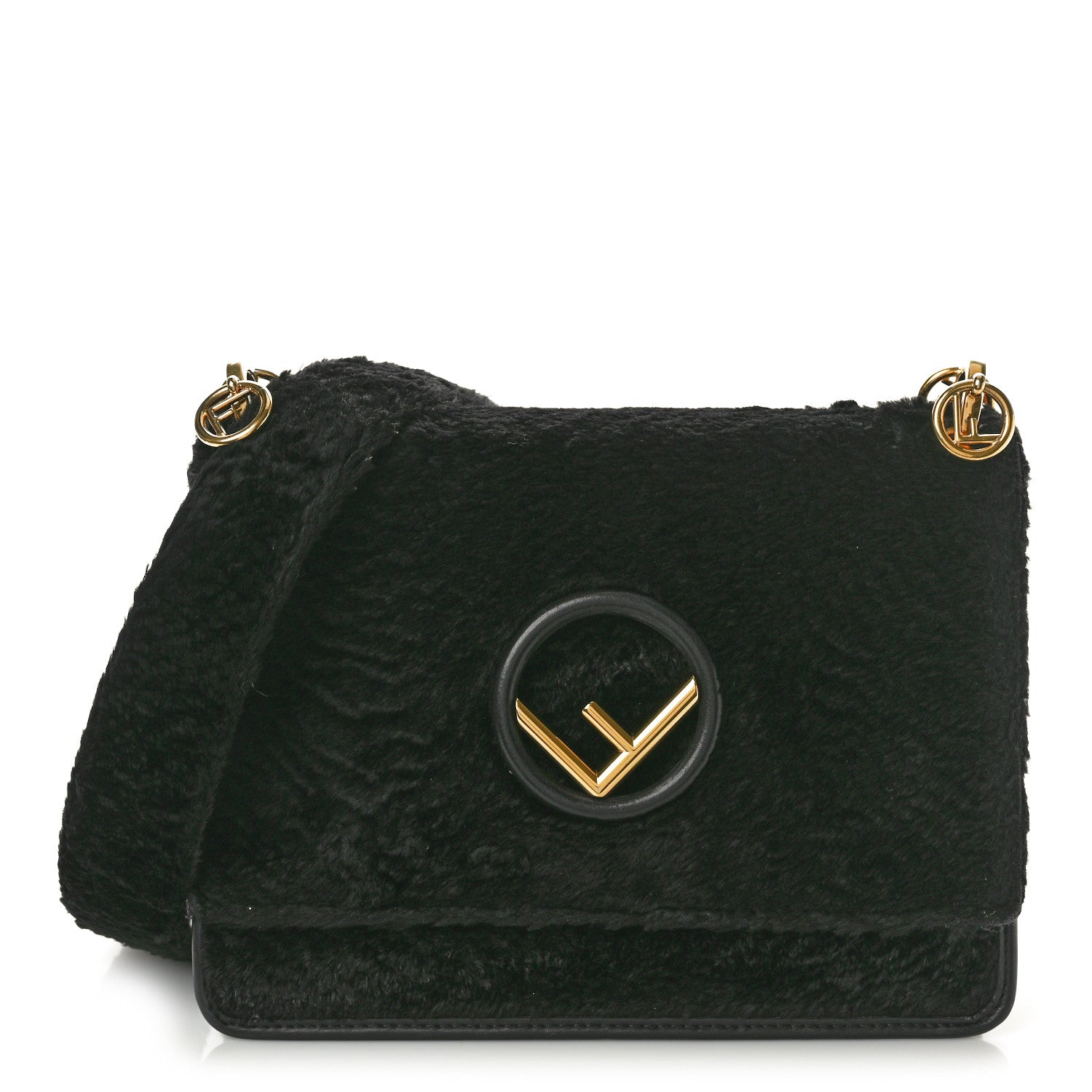Fendi Velluto Astrakan Vitello Dolce F is Fendi Kan I Shoulder Bag Black 1 of 10