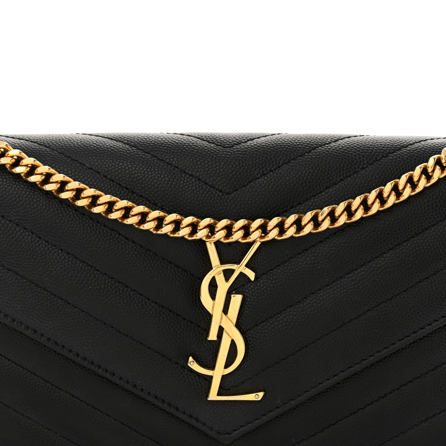 Grain De Poudre Matelasse Chevron Monogram Chain Wallet Black