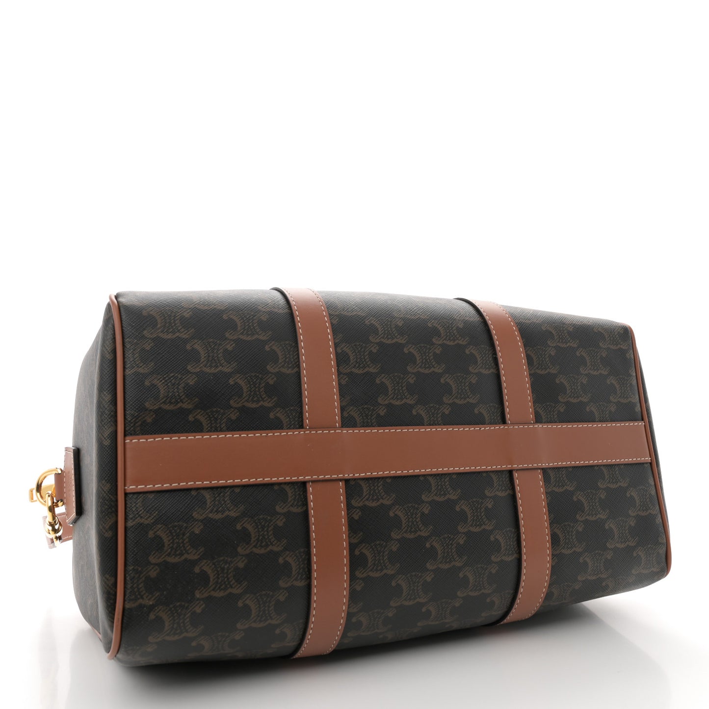 Triomphe Canvas Calfskin Large Boston Bag Tan