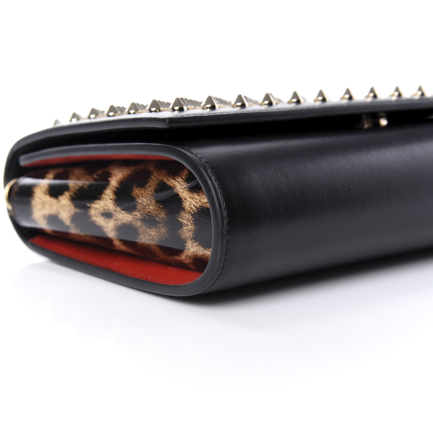 Calfskin Patent Leopard Spikes Paloma Clutch Black