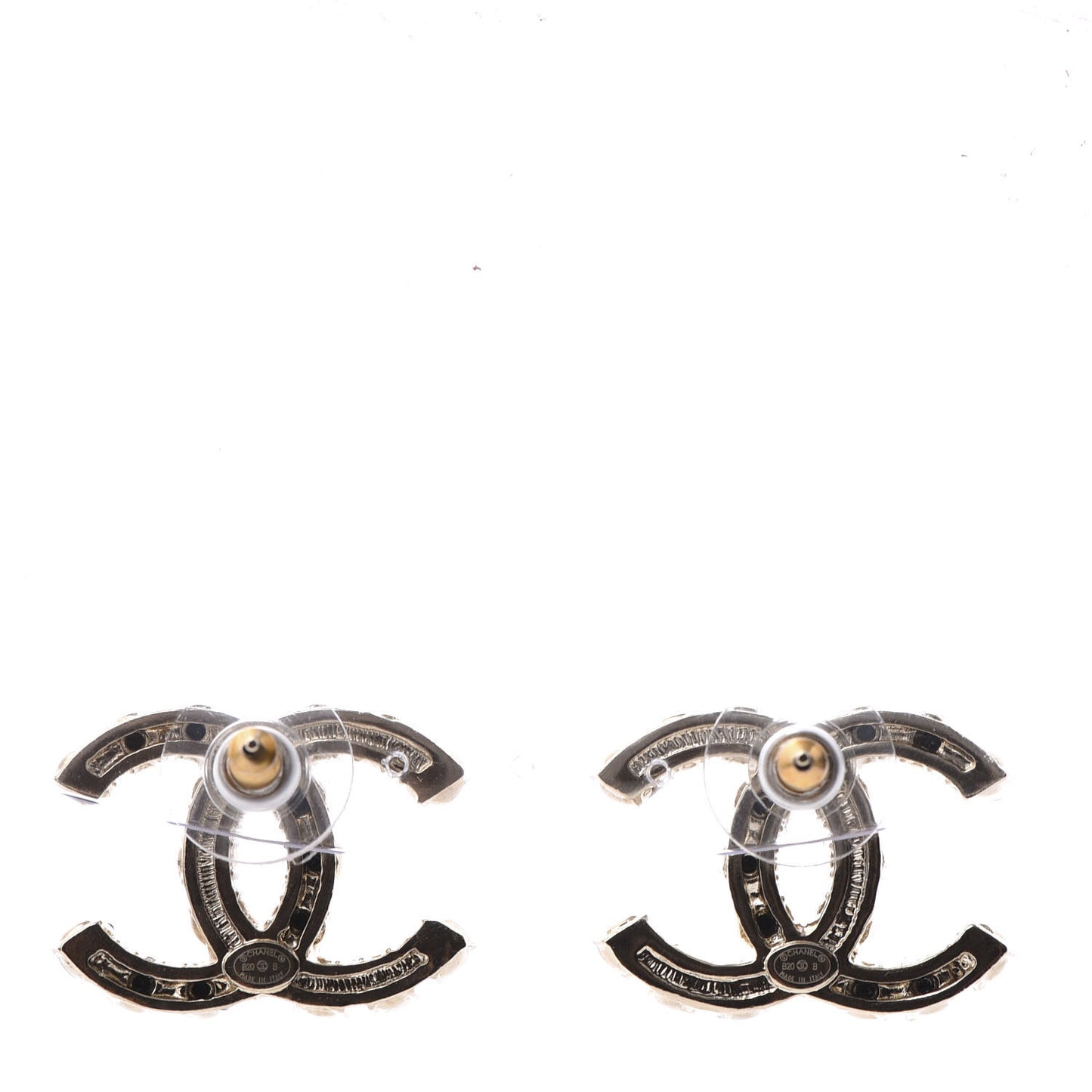 Resin Pearl CC Dazzling Domino Earrings Gold Black